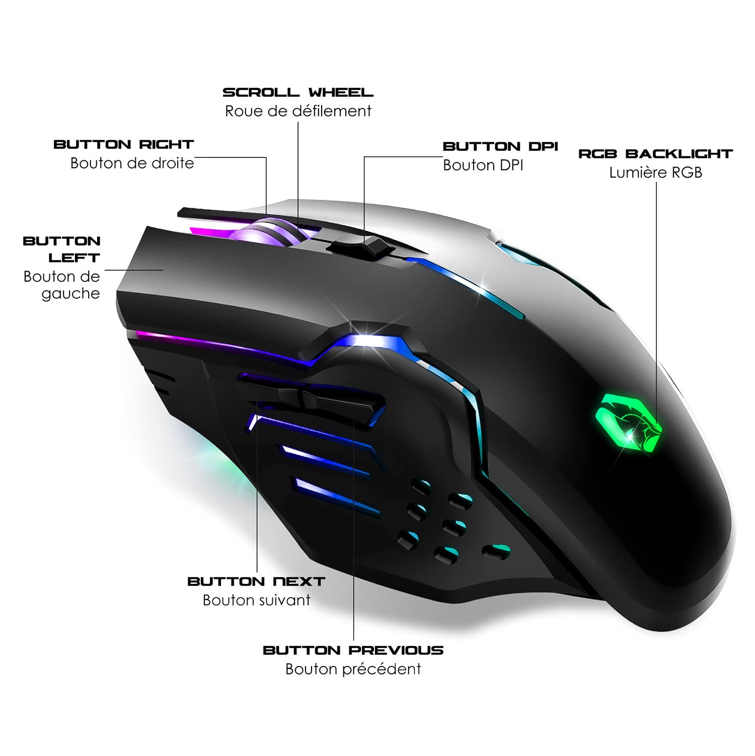 EMPIRE GAMING RF903 Wireless Gaming Mouse - 2.4GHz Rechargeable, RGB LED Backlit, Ergonomic Design, 4800 DPI, 500Hz Polling Rate - Compatible with PS4, PS5, Xbox One/Series, PC & Mac (Black) - Perfect for FPS, MOBA & Esports Gaming