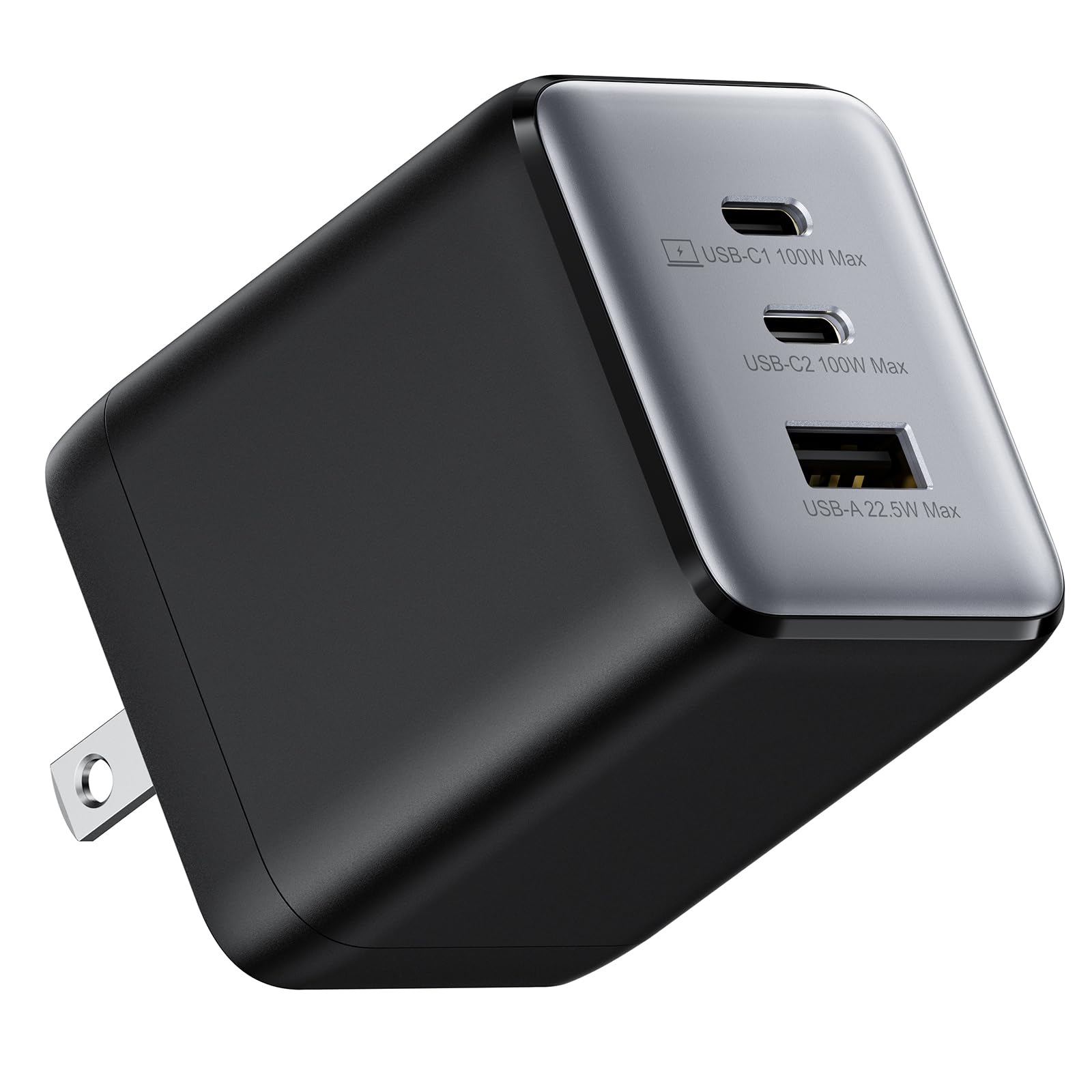 100W USB C GaN Fast Charger Block, 3-Port Compact Foldable Wall Charger for MacBook Pro/Air, Dell XPS, iPad Pro, iPhone 15/14/13, Galaxy S25/S24 - Perfect for Travel, Office & Home Charging Multiple Devices Simultaneously