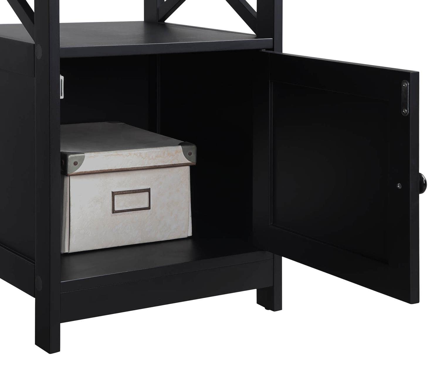 Convenience Concepts Oxford End Table with Storage Cabinet and Shelf - Cherry/Black Finish - Perfect for Living Room, Bedroom, or Office Organization