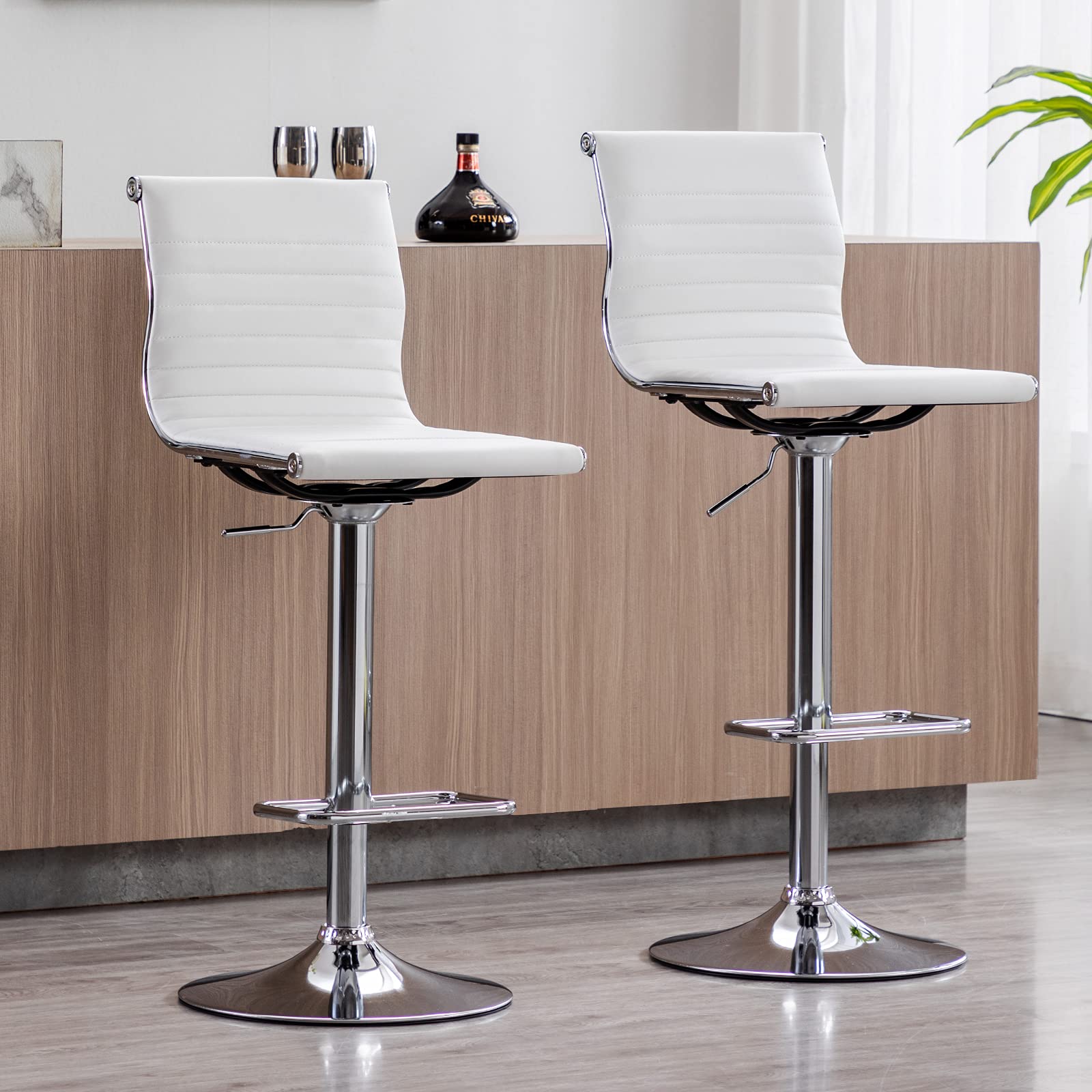 Kmax White Swivel Bar Stools Set of 2 - Adjustable Height Counter Stools for Kitchen, Office & Club - Perfect for Breakfast Bars, Home Bars & Entertainment Areas