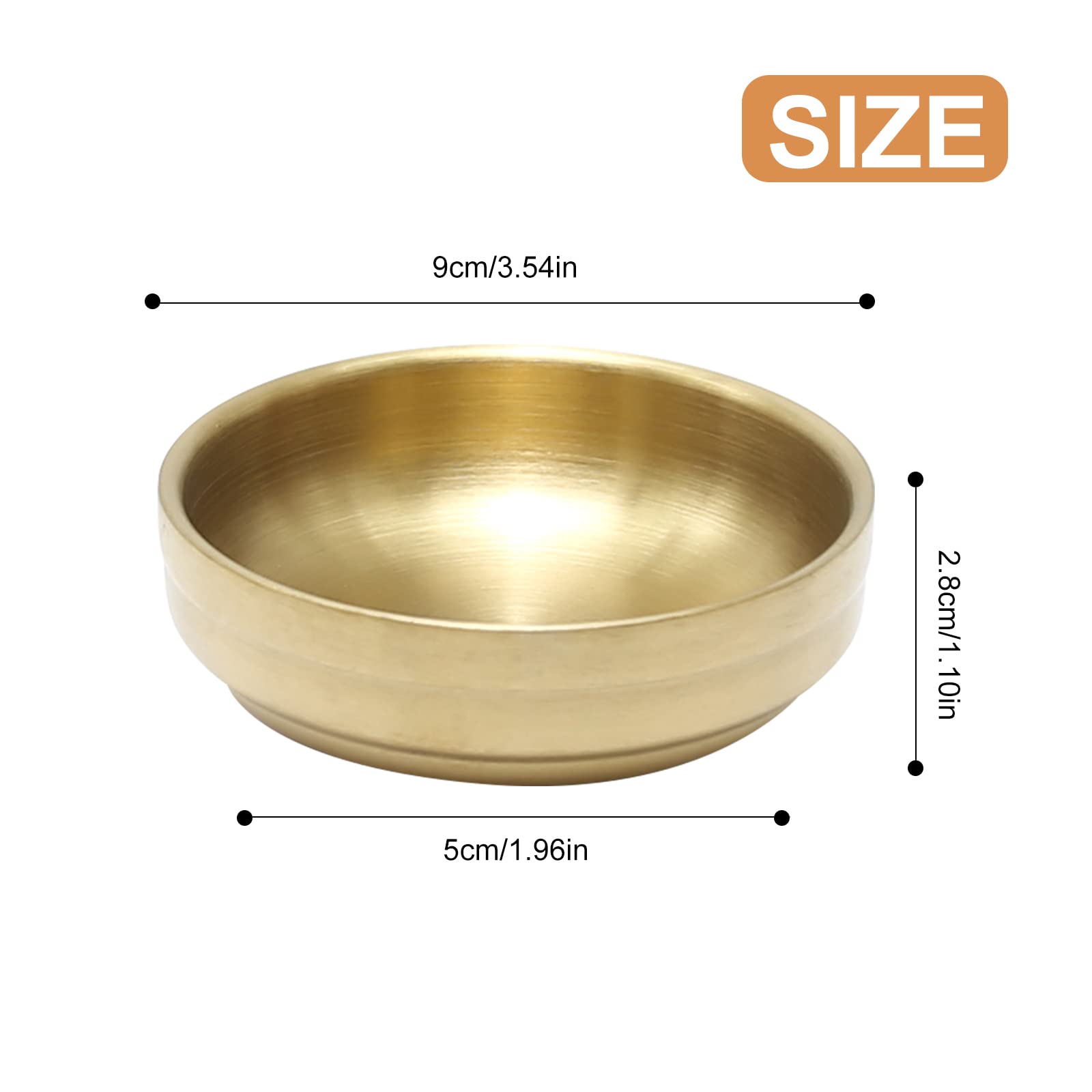 MDEOOSKY 4PCS Mini Stainless Steel Sauce Dishes 3.54in - 304 Stainless Steel Appetizer Plates, Double-Deck Plates for Oil, Vinegar, Juice, Salad, Ketchup - Gold Color - Perfect for Restaurants, Parties, Picnics & Home Dining