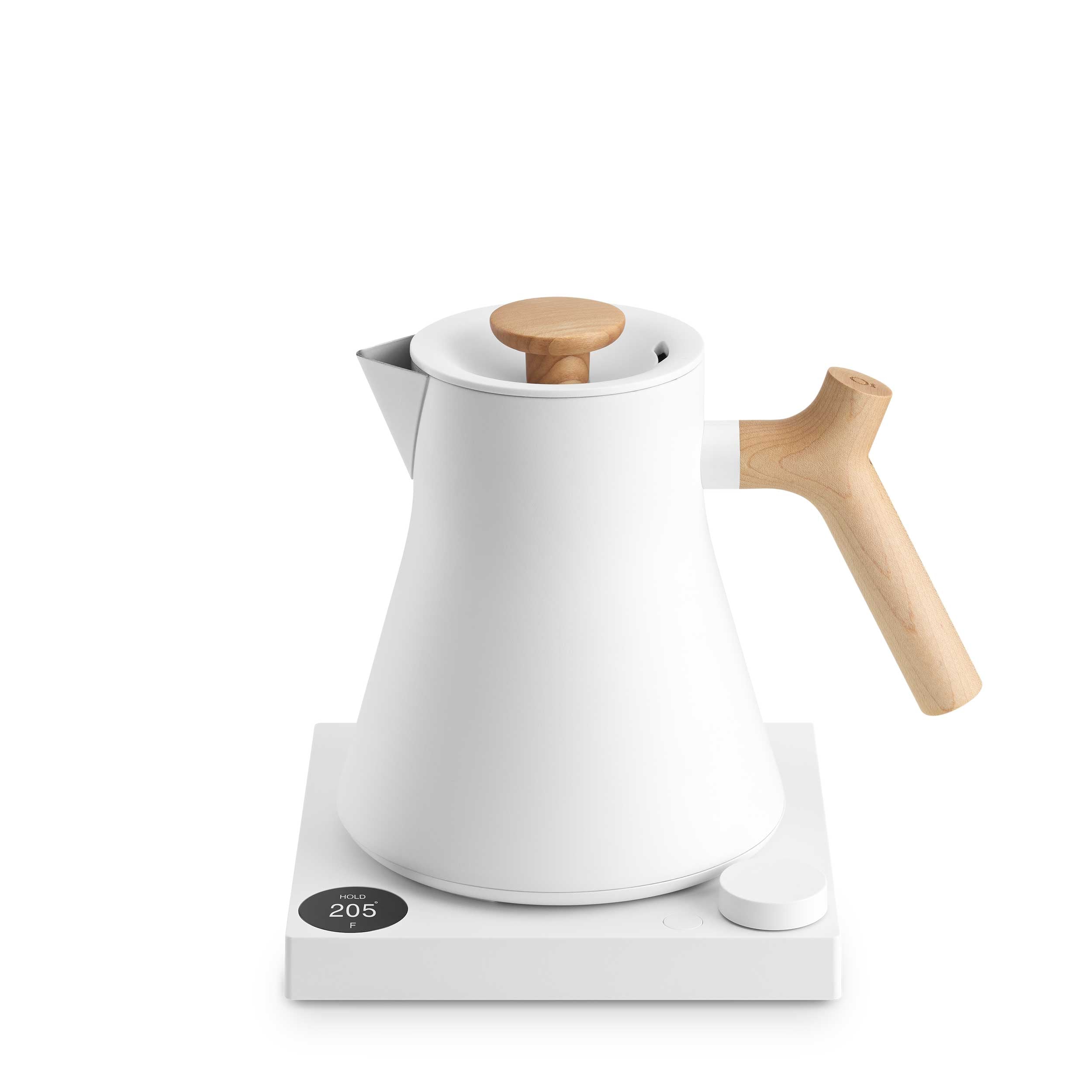 Fellow Corvo EKG Pro Electric Gooseneck Kettle - Matte White with Maple Wood Handle | Fast Heating & Precise Pouring for Coffee, Tea & Home Brewing | Perfect for Pour Over, French Press & Kitchen Use
