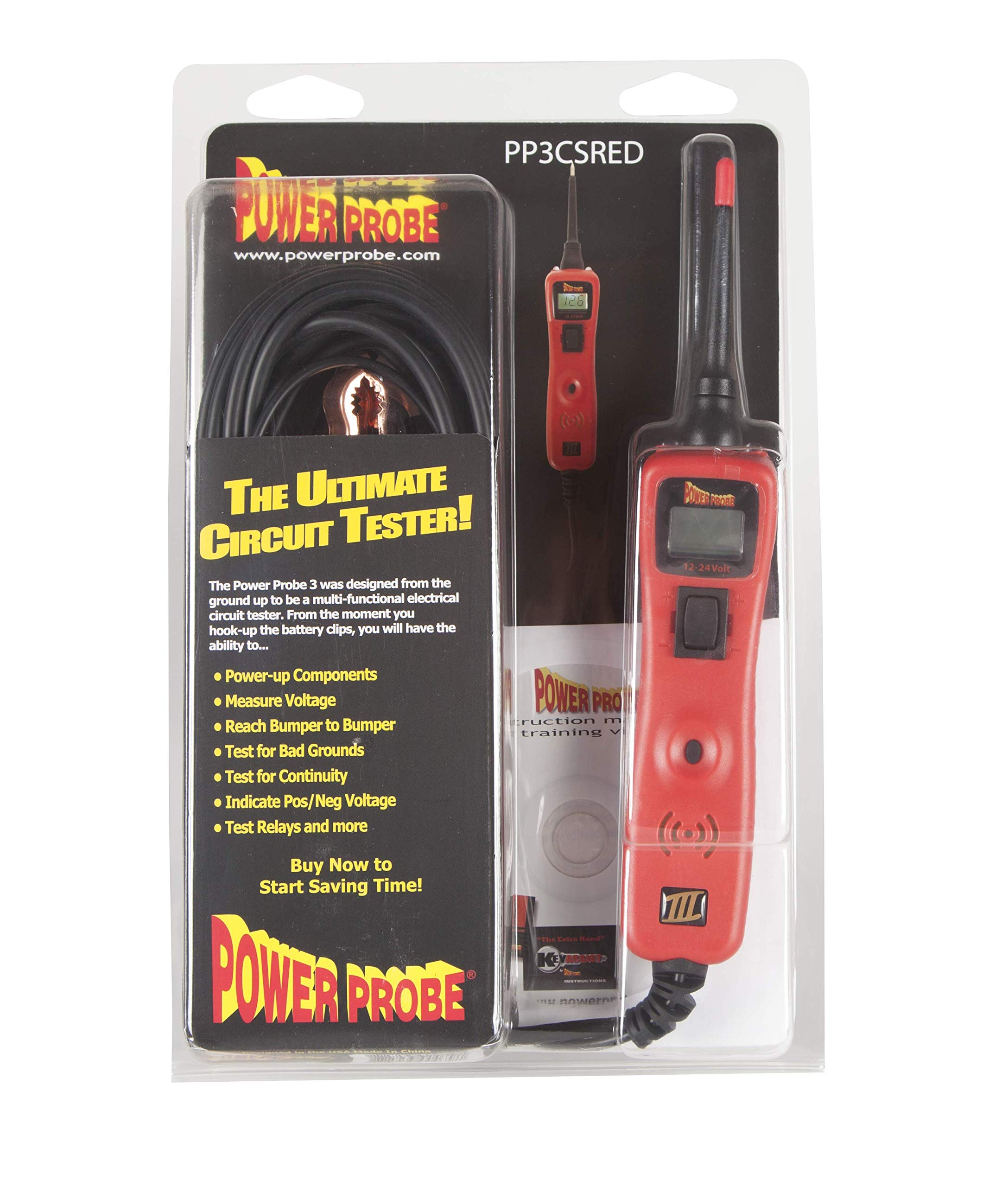 Power Probe III Clamshell - Red (PP3CSRED) | Automotive Diagnostic Test Tool with Digital Volt Meter | AC/DC Current Resistance & Circuit Tester | Perfect for Car Repair & Electrical Troubleshooting