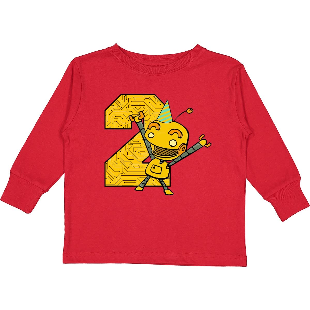 Inktastic Robot 2nd Birthday Toddler Long Sleeve T-Shirt - Cute Robot Design for Boys & Girls - Perfect for Birthday Parties, Playdates & Everyday Wear