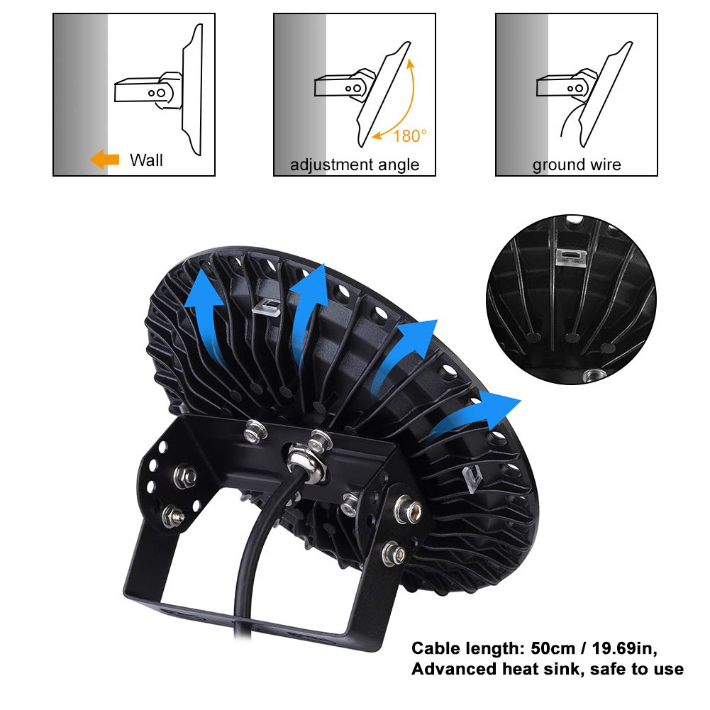 Ankishi 4 Pack 50W UFO LED High Bay Light - 5000LM 6500K Daylight White, IP65 Waterproof Commercial Lighting with Mounting Brackets - Perfect for Warehouse, Workshop, Gym, Factory & Retail Stores - 200W HID/HPS Equivalent Energy Saving LED Shop Lights