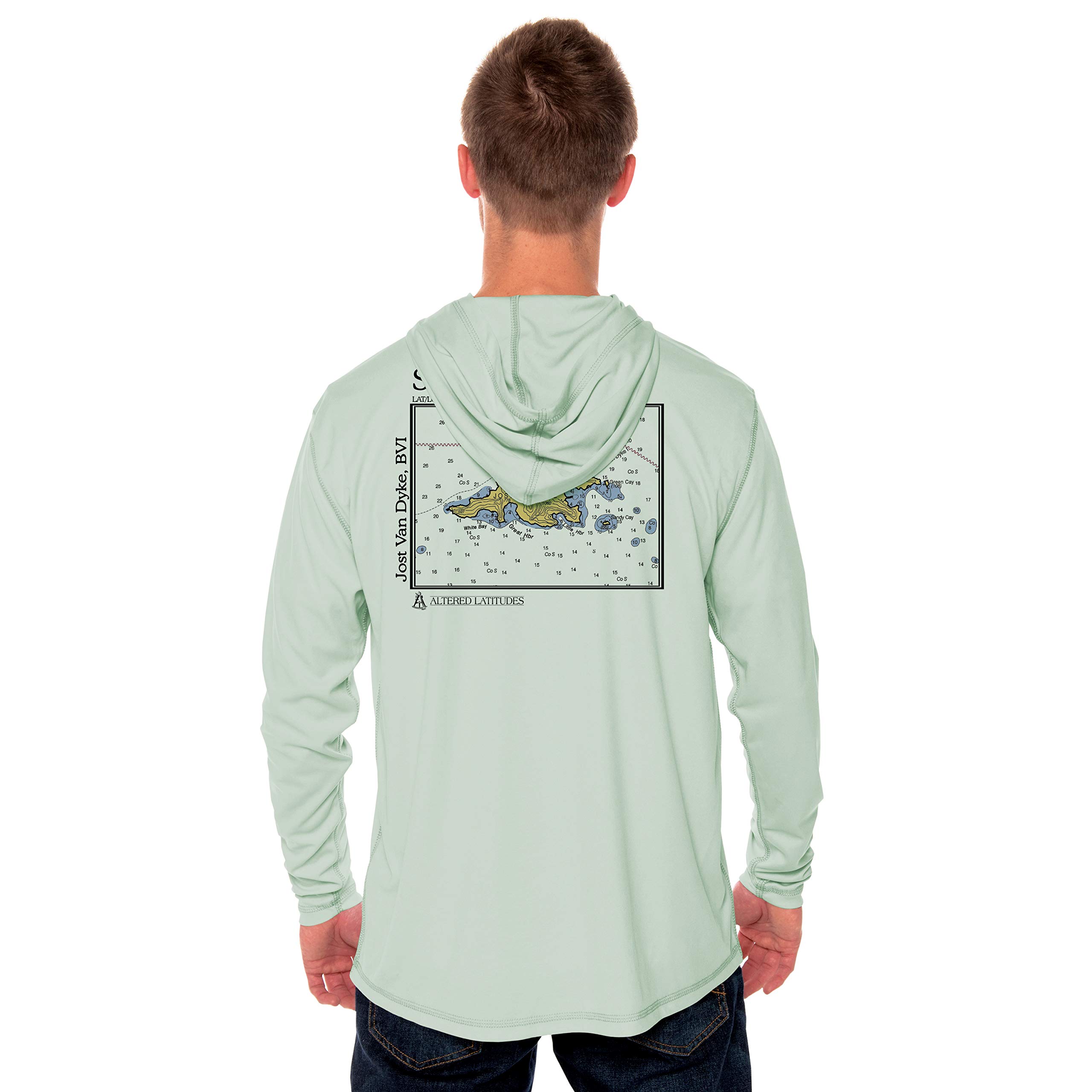 Coastal Classics Jost Van Dyke Nautical Chart Men's UPF 50+ UV Protection Long Sleeve Hoodie - Perfect for Sailing, Fishing & Outdoor Adventures