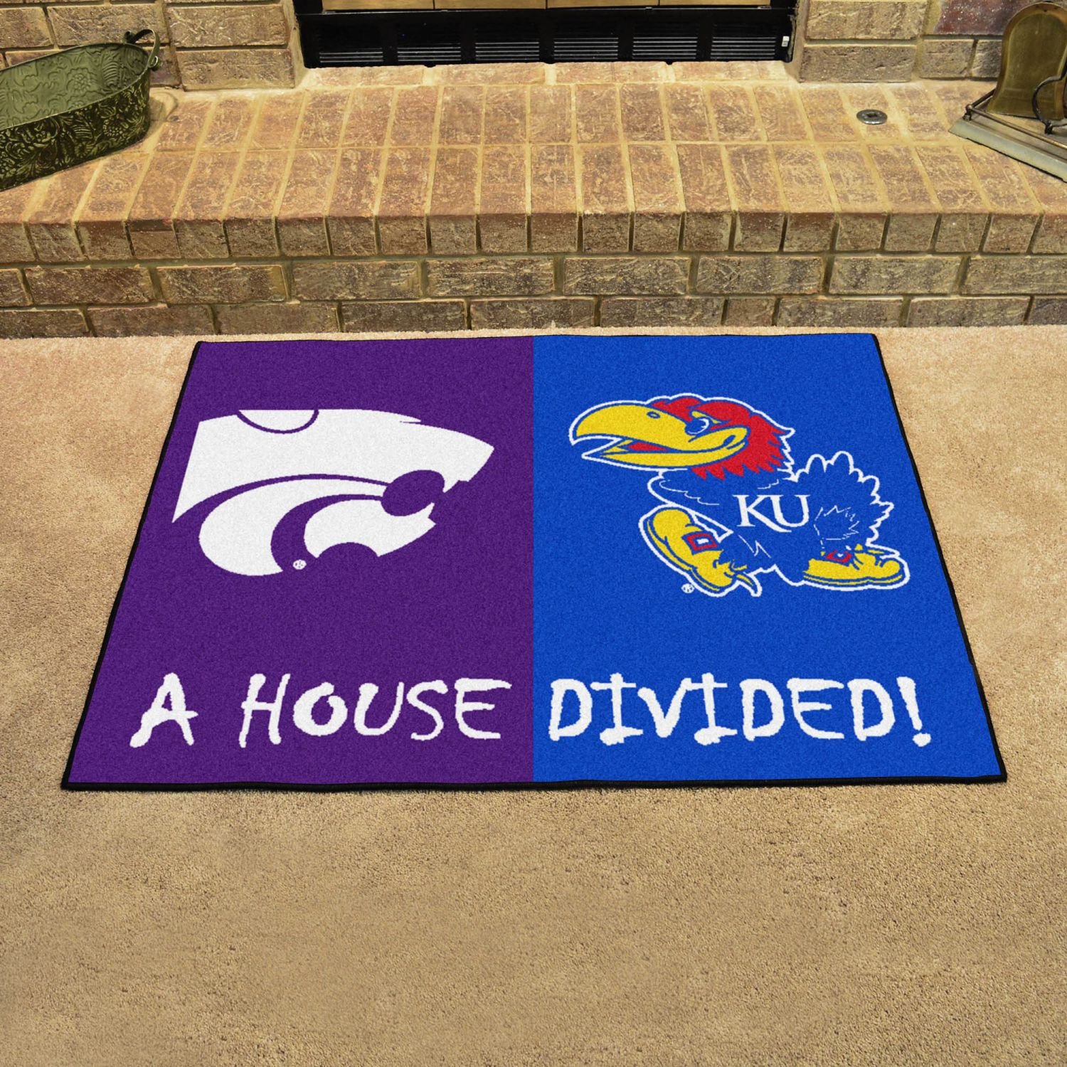 House Divided Mat - Kansas vs Kansas State Rivalry 33.75x42.5 Inch - Perfect for Game Day Decor, Fan Cave, and Sports Themed Rooms