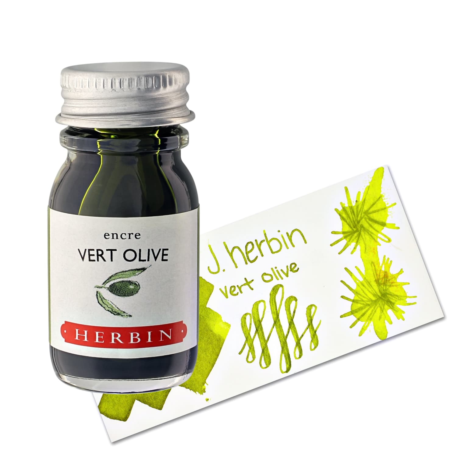 J. Herbin Vert Olive Fountain Pen Ink - Green Olive Bottled Ink & Cartridges for Calligraphy, Writing & Art Projects