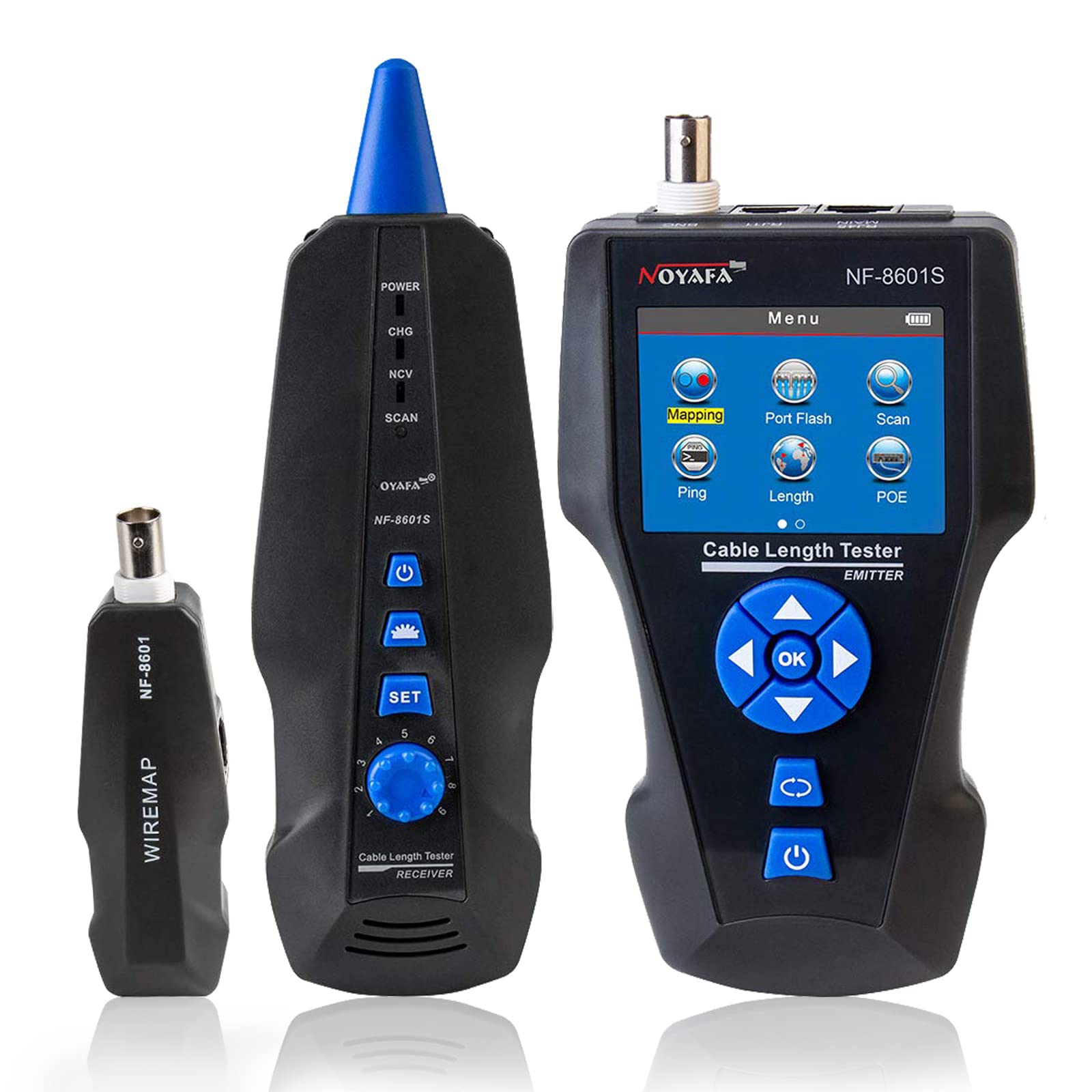 NOYAFA NF-8601S Professional Network Cable Tester - RJ11 RJ45 BNC POE/Ping Tester with LCD Display for Ethernet LAN Cable Testing | Ideal for IT Technicians, Network Installations & Home Office Use