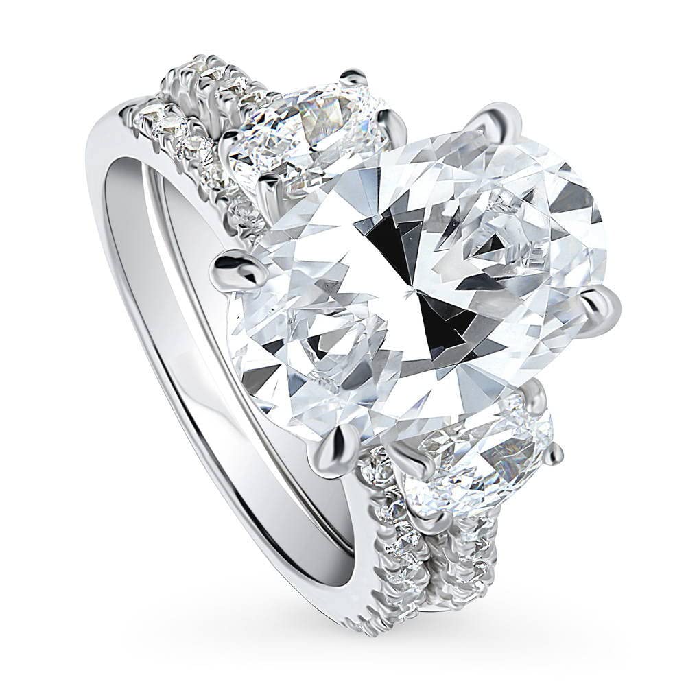 BERRICLE Sterling Silver 3-Stone Oval Cut Cubic Zirconia Engagement Ring Set for Women - 5.5 Carat CZ Wedding Band, Rhodium Plated Size 4-10 - Perfect for Proposals, Anniversaries & Bridal Jewelry