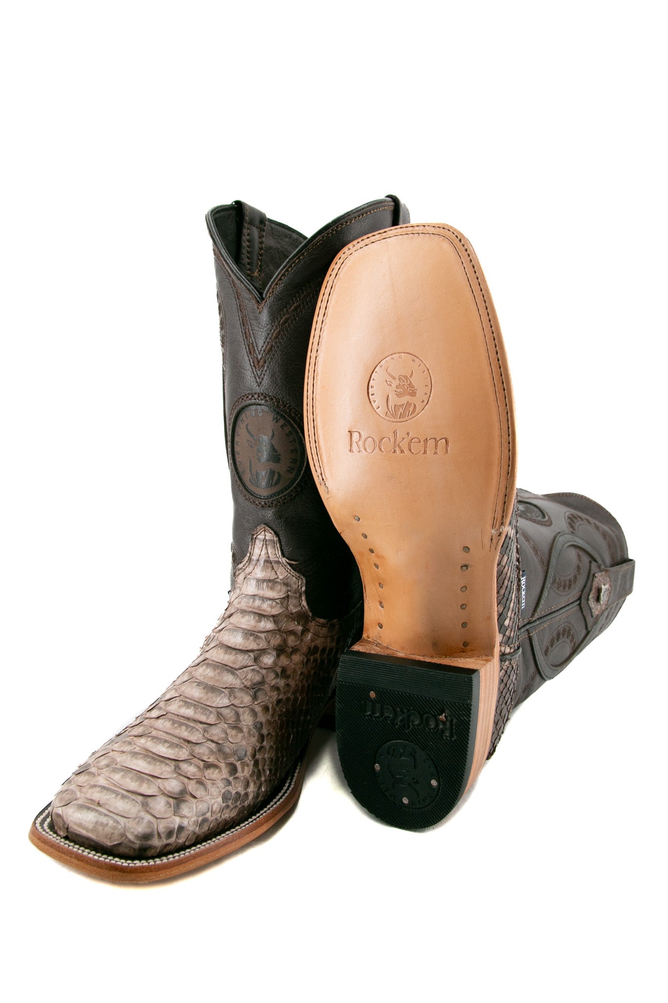Exotic Python Square Toe Cowboy Boots for Men & Women - Western Style Fashion Boots for Rodeo, Country Music Festivals & Night Out
