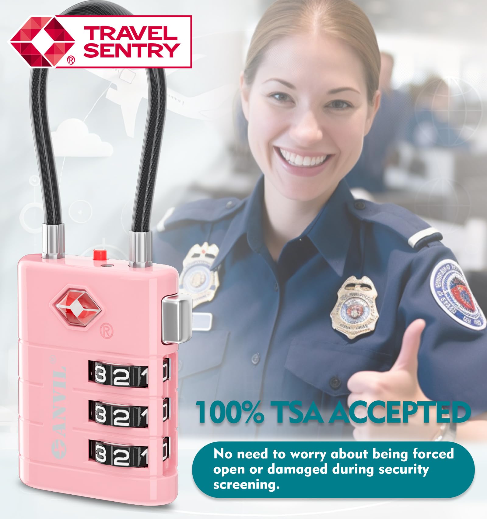 ANVIL TSA Approved Luggage Locks (2-Pack, Pink) - Secure TSA008 Core with Alert Indicator for Suitcases, Backpacks & Gym Bags | Travel Essentials & Daily Use Protection
