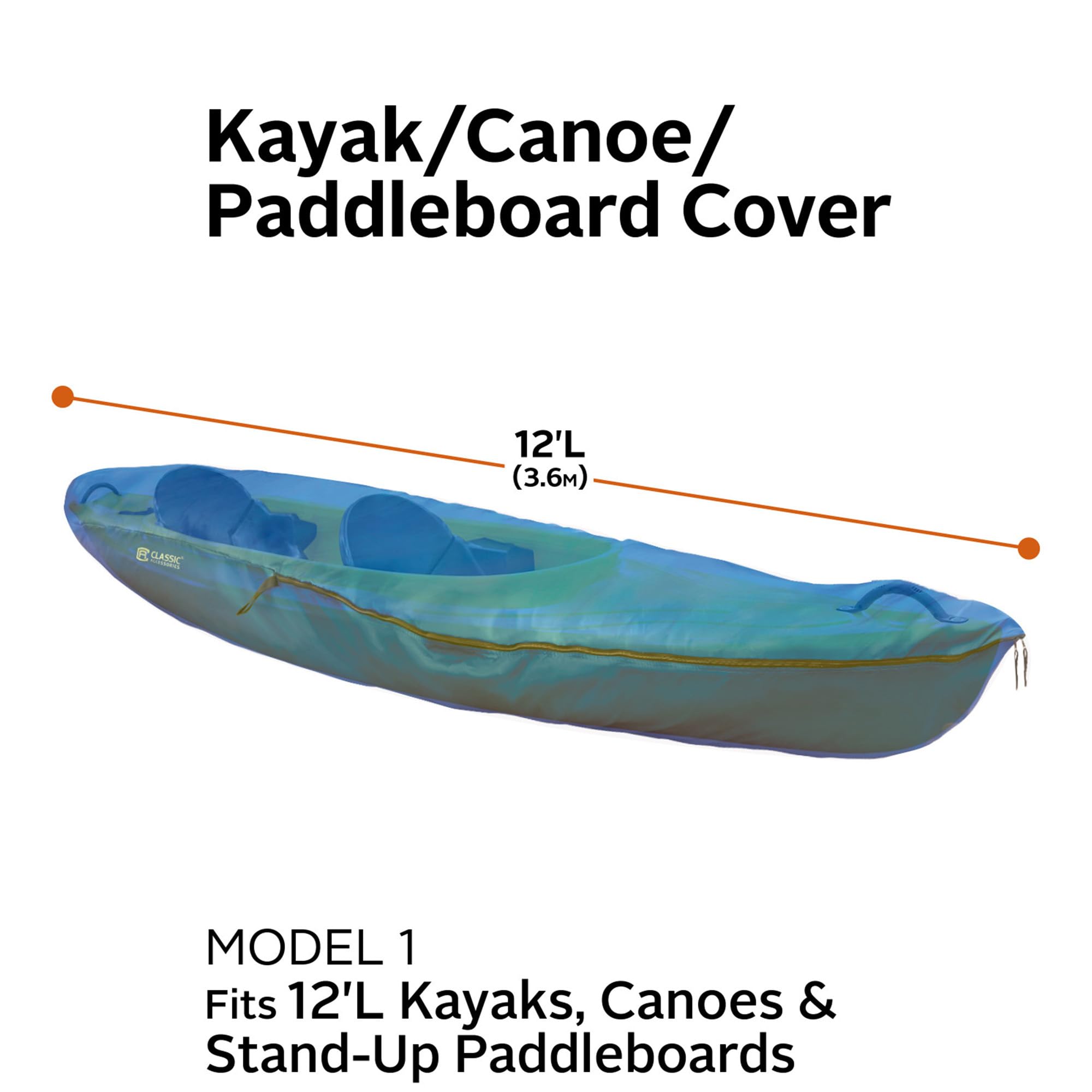 Classic Accessories Stellex Watercraft Cover for Canoes, Kayaks & Paddleboards up to 12'L (Model 1) - Durable Outdoor Protection for Boating & Storage