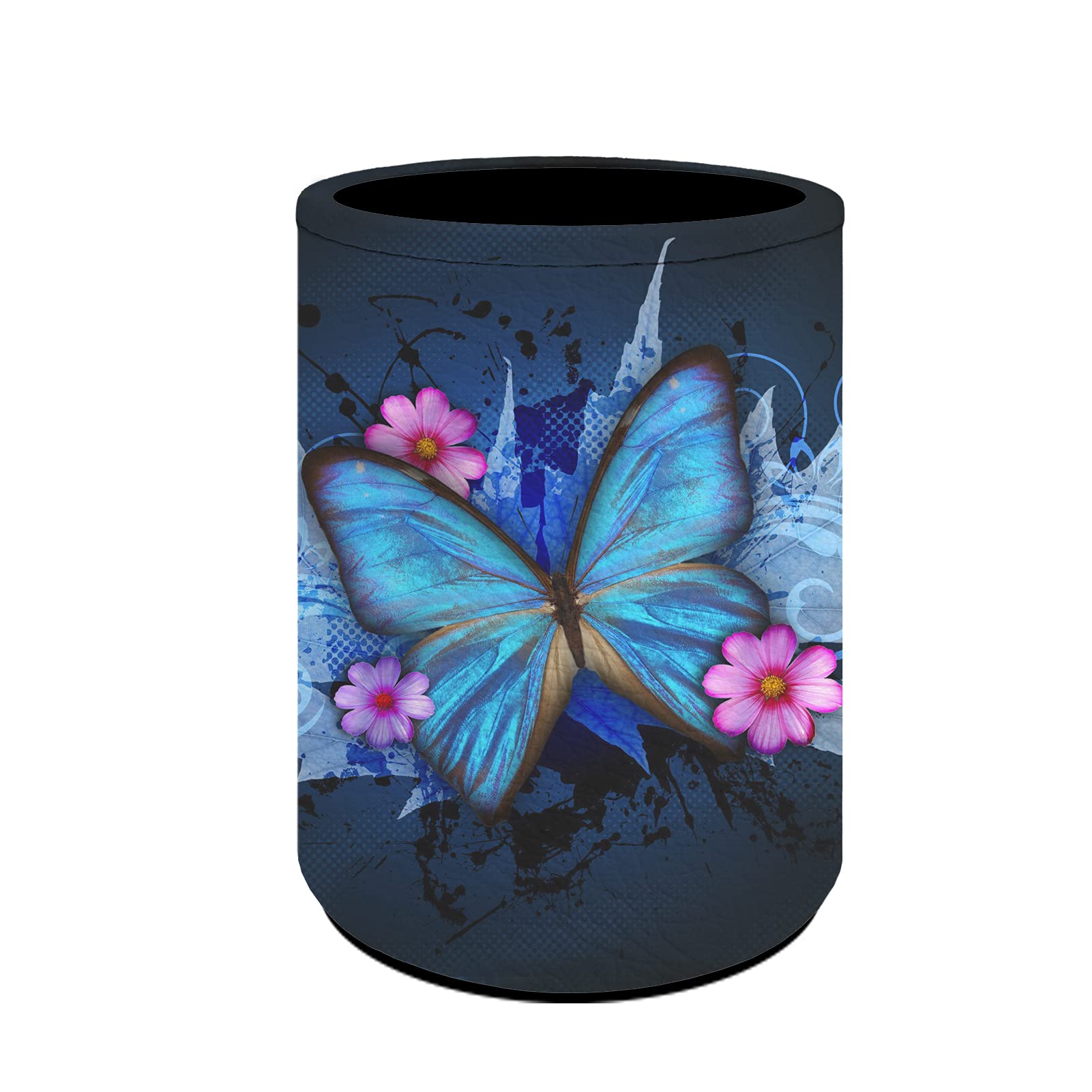 Vintage Blue Butterfly Maple Leaf Print Round Desk Organizer - Wooden Pencil Pen Holder for Office & Home, Desktop Storage Stationery Supplies - Perfect for Workspace, Study, and Gift Giving