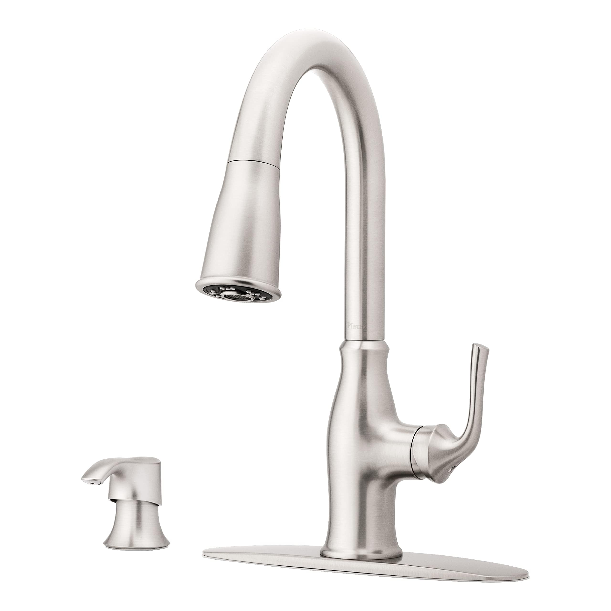 Pfister Rosslyn Single Handle High Arc Kitchen Faucet with Pull Down Sprayer & Soap Dispenser, Spot Defense Stainless Steel Finish (Model F5297RSSRGS) - Perfect for Modern Kitchens, Dishwashing & Food Prep