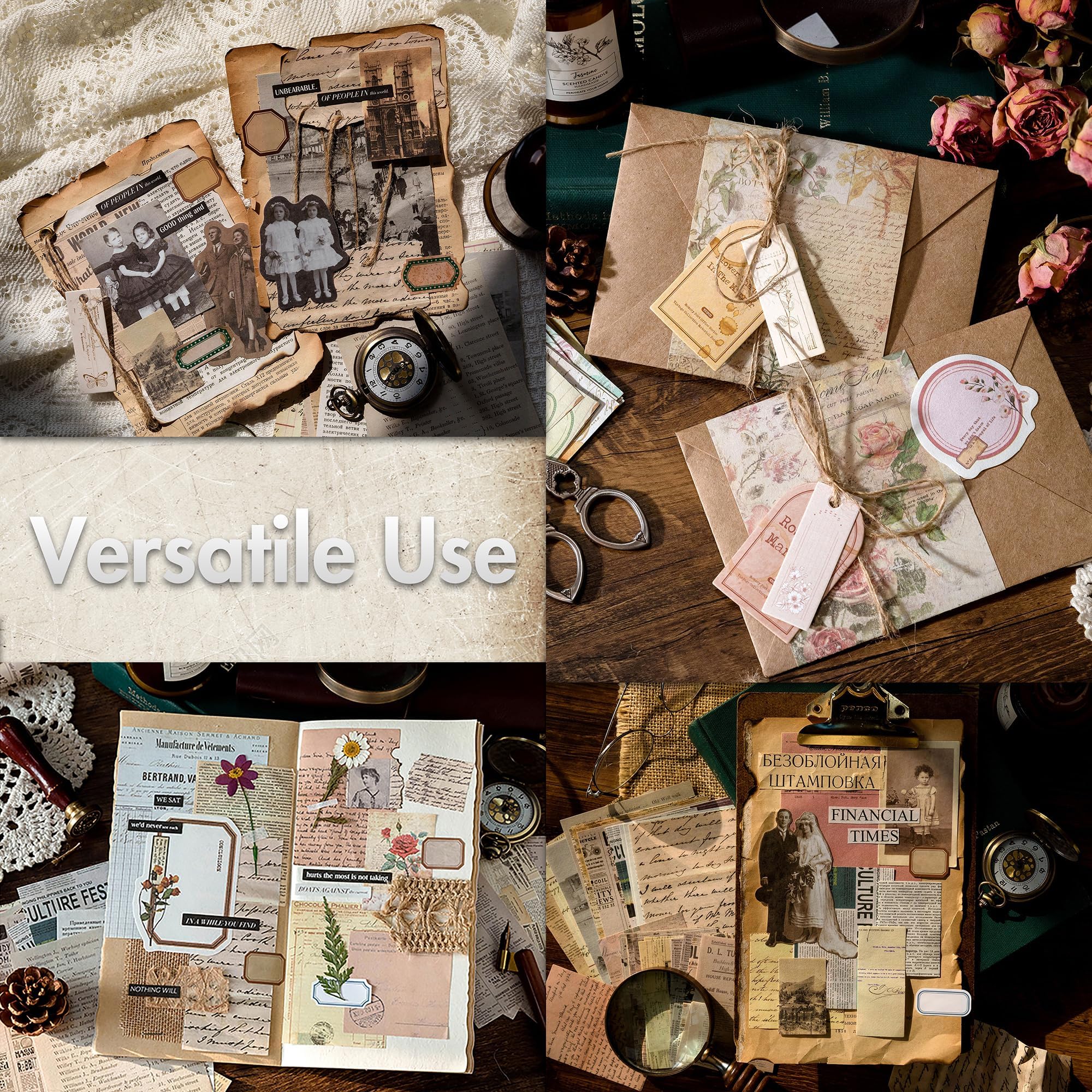 400 Sheets Vintage Scrapbook Paper for Journaling, Bullet Journal, Mixed Media Collage - Perfect for DIY Card Making, Album Embellishments & Craft Projects