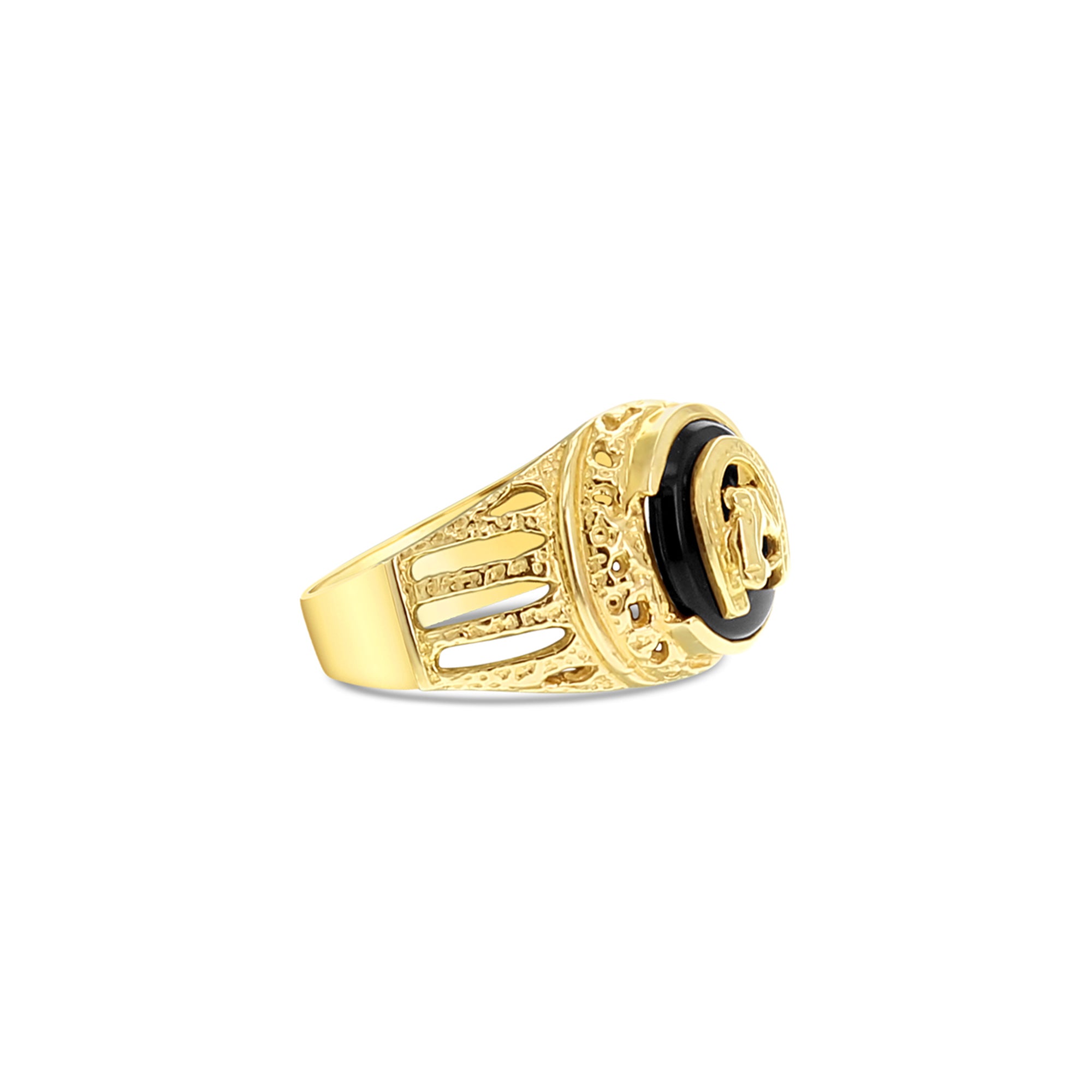 14K Yellow Gold Horseshoe with Horse Head Onyx Ring - Elegant Equestrian Jewelry for Women, Perfect Gift for Horse Lovers, Birthday & Anniversary Present