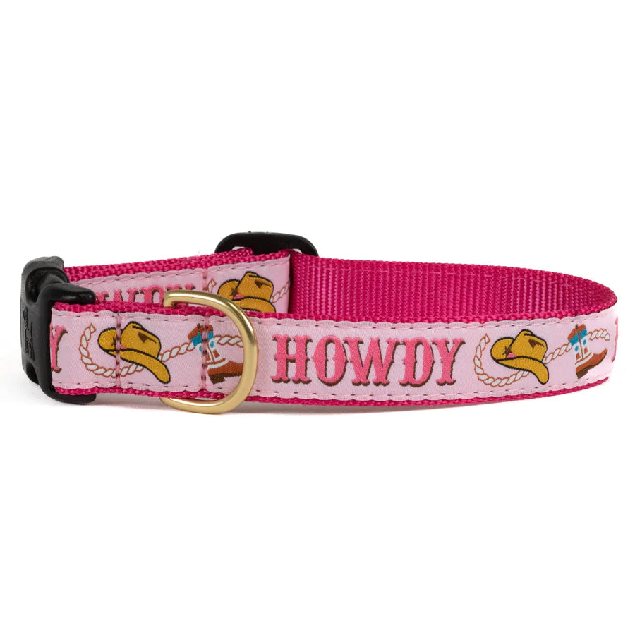 Pink Howdy Dog Collar - Adjustable Pet Collar with D-Ring for Small Medium Dogs, Perfect for Walking Training & Outdoor Adventures