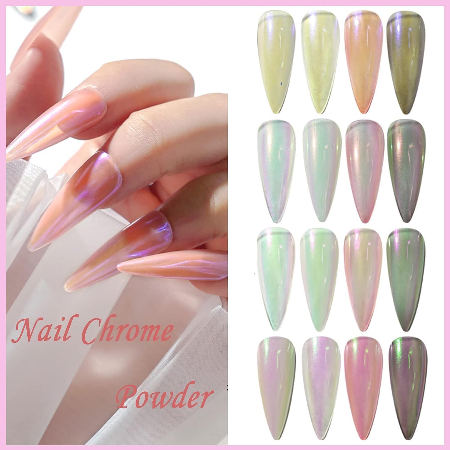 6 Boxes Mermaid Chrome Nail Art Powder - Aurora Mirror Holographic Laser Glitter for Manicure, Neon Pearl Pigment for Nail Design | Perfect for Nail Salon, DIY Home Nail Art, Party & Special Occasion Nails