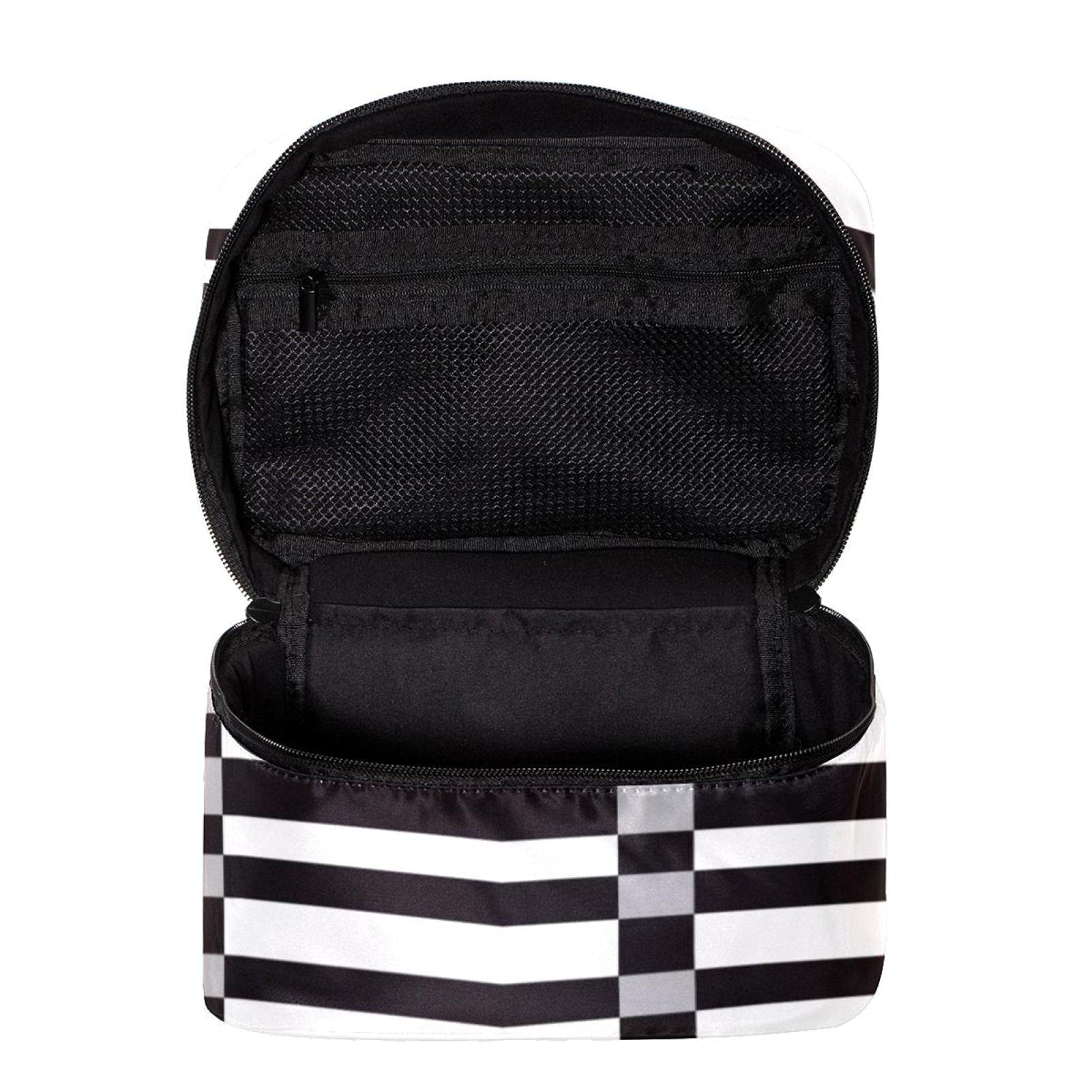 Black Plaid Check Travel Makeup Bag - Large Cosmetic Organizer for Women & Girls - Perfect for Travel & Daily Use