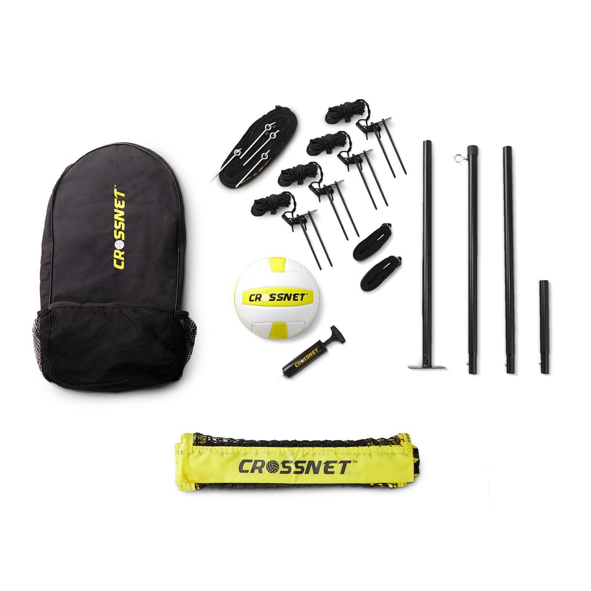 Crossnet Quick Assemble 4 Square Volleyball Game Set with Net, Backpack & Ball - Outdoor Sports Equipment for Adults & Kids - Perfect for Beach, Backyard, Park and Family Gatherings