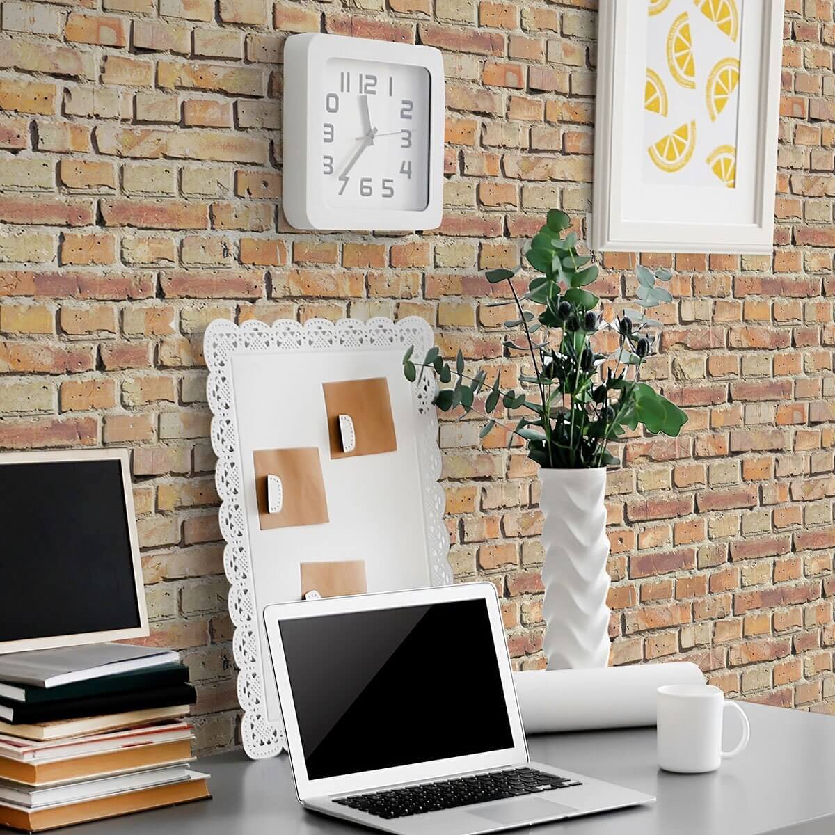 Red and Orange Brick Texture Peel and Stick Removable Wallpaper - Self-Adhesive Decorative Wall Covering for Home, Office, and DIY Projects