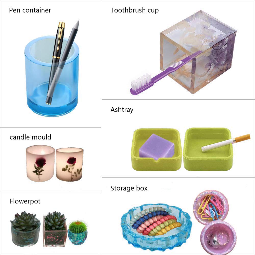 7 PCS Resin Molds for Concrete, Plaster & Clay - Beaker, Ashtray, Pen Holder Crafting Molds with Stir Bar - DIY Home Decor & Gift Making Supplies
