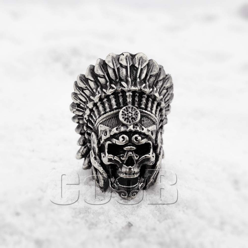 EDC Paracord Bead - Indian Chief Skull Charm for Knife Lanyards & Beard Jewelry - Silver (Outdoor & Survival Gear)