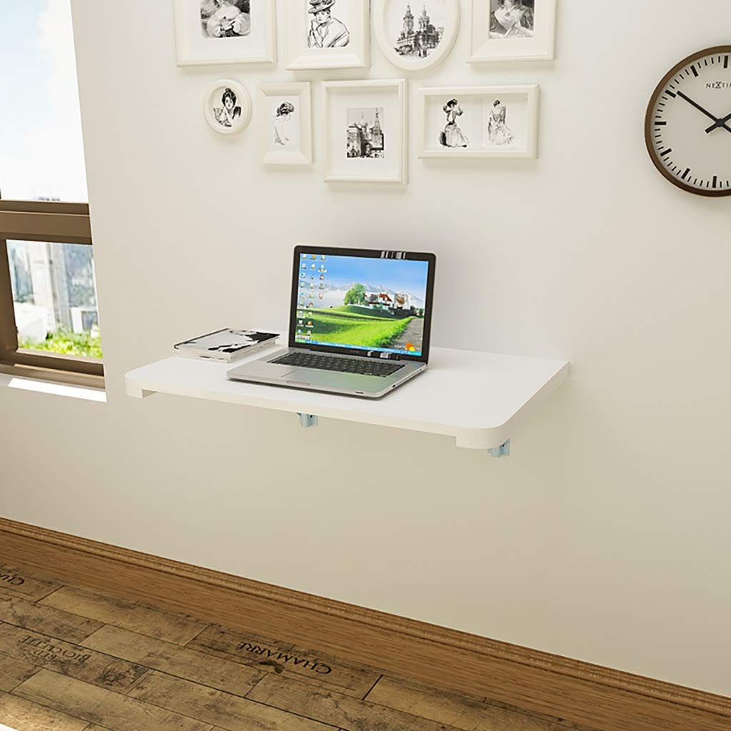 Foldable Wall-Mounted Dining Table - White Pine Wood Folding Desk with Wrought Iron Stand | Space-Saving Computer Workstation & Shelf (120x50cm) | Perfect for Small Apartments, Dorms & Home Offices