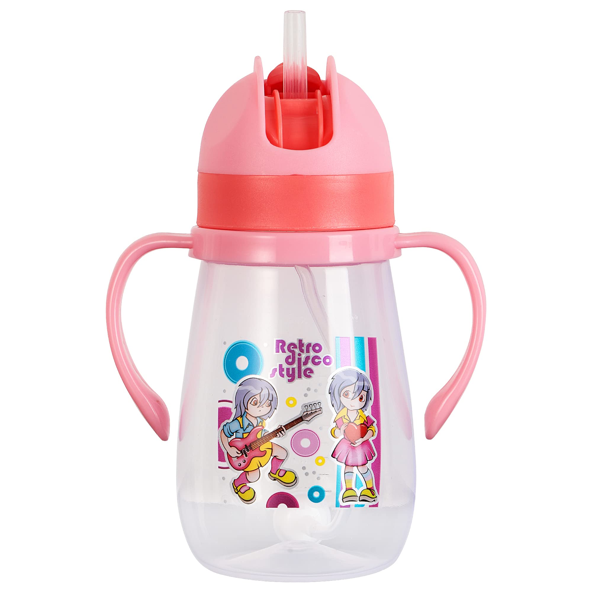 Zerya Little Champ Spill-Proof Sipper Cup - 350ml Transparent Water Bottle with Gravity Ball Straw & Handle for Toddlers - BPA-Free, Leak-Proof Design - Ideal for Travel, Daycare, and On-the-Go Hydration (Pink)