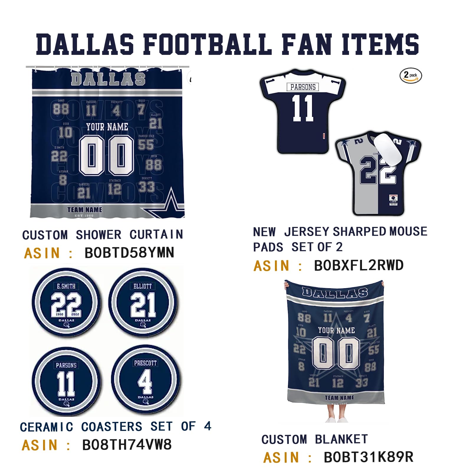 Dallas Cowboys Football Ceramic Coaster Set of 4 - NFL Team Logo Drink Coasters for Beer, Wine & Coffee Mugs - Perfect for Man Cave, Game Room & Sports Bar Decor