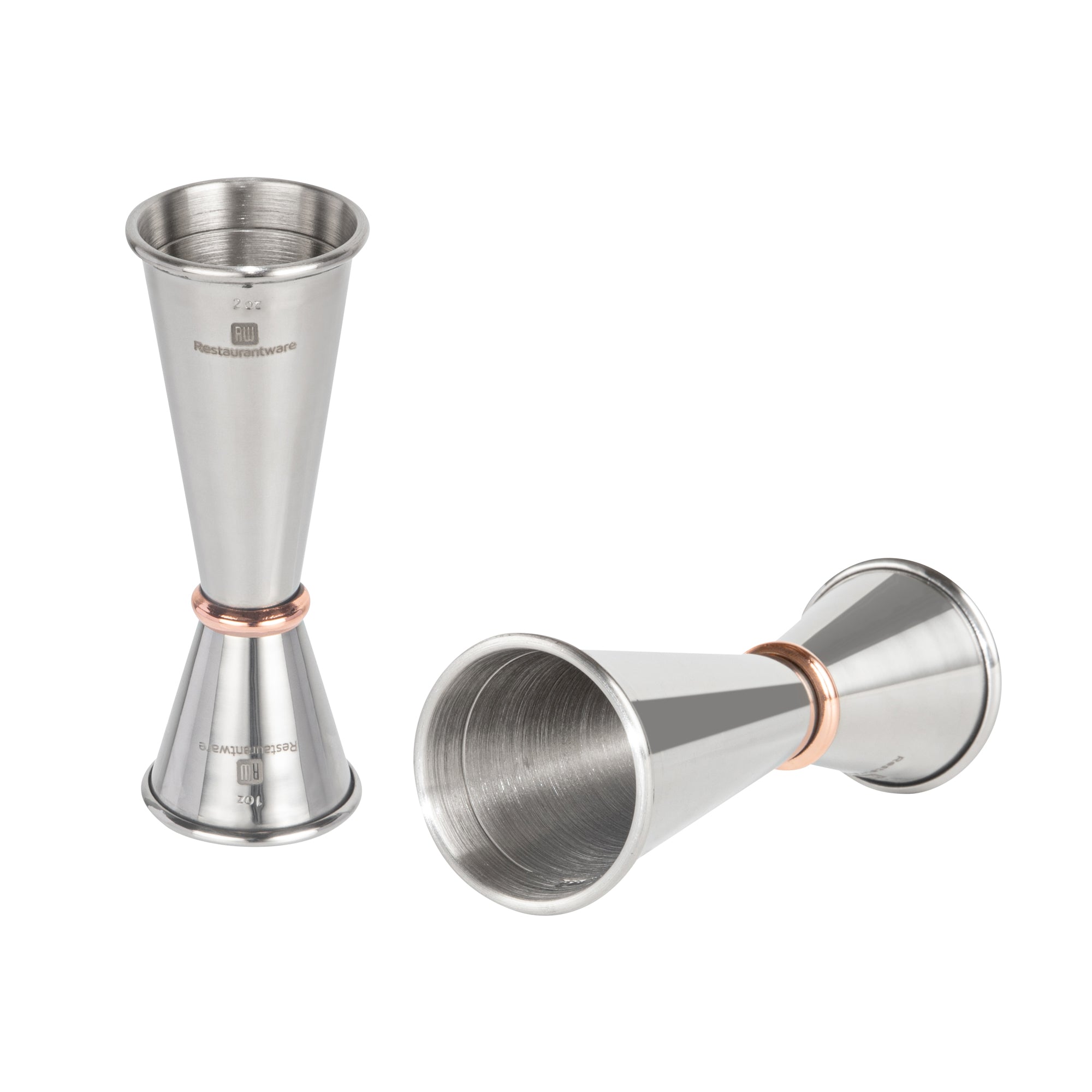 Premium 1 oz & 2 oz Stainless Steel Jigger - Japanese Style Cocktail Measuring Cup with Mirror Finish & Copper Ring - Perfect for Home Bars, Mixology & Professional Bartending