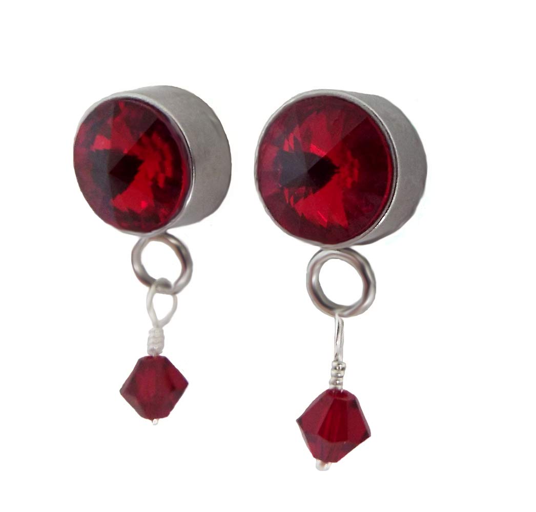 Red Rhinestone Post Earrings with Genuine Austrian Crystal Rivolis & Stainless Steel Settings - Elegant Red Crystal Dangle Earrings for Women | Perfect for Parties, Weddings & Evening Events