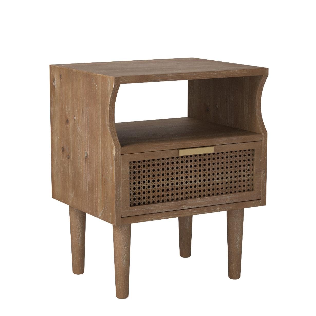 Rustic Farmhouse Nightstand with Woven Fronts - Industrial Accent End Table with Storage for Bedroom & Living Room - Perfect for Farmhouse Decor, Small Space Storage, and Cozy Bedside Organization