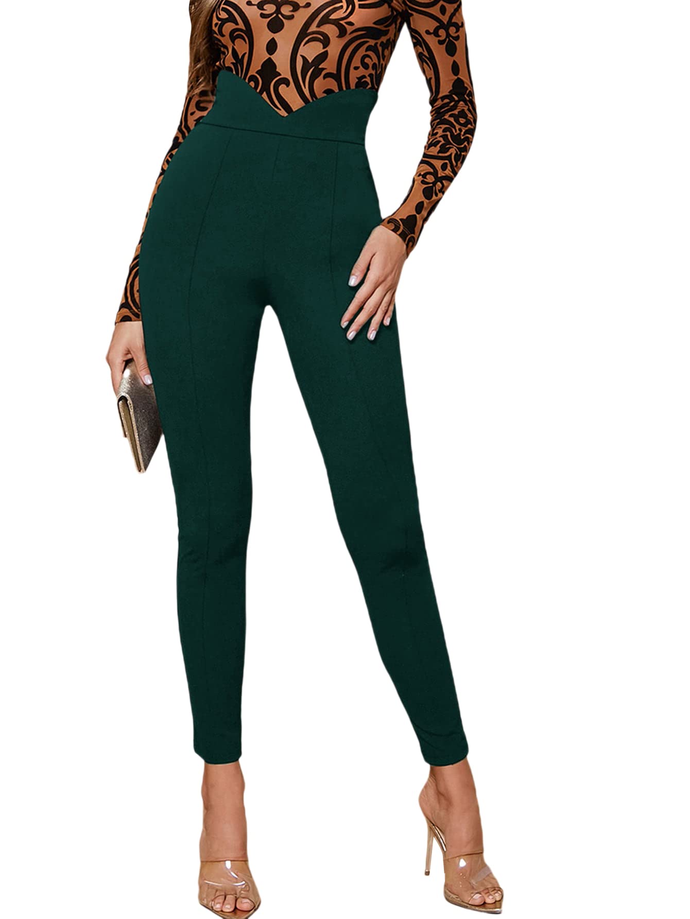 Stylish Women's High Waisted Wide Waistband Skinny Pants for Office & Work | Comfortable Professional Trousers for Business Casual & Formal Wear