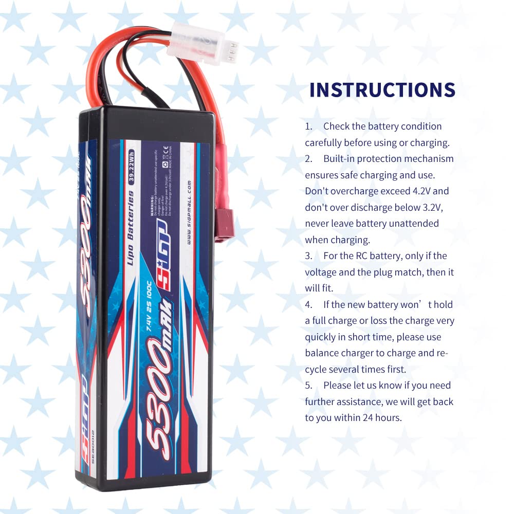 2S Lipo Battery 7.4V 5300mAh 100C Hard Case with Deans T Plug - High Performance RC Battery for Car, Truck, Boat, Tank, Buggy Racing - 2 Pack - Perfect for Hobbyists and Competitive Racing Enthusiasts