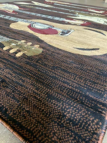 Americana Musical Theme Guitar Area Rug - 8x10.5 Feet Black Burgundy Brown Beige Design for Living Room, Bedroom & Music Studio Decor