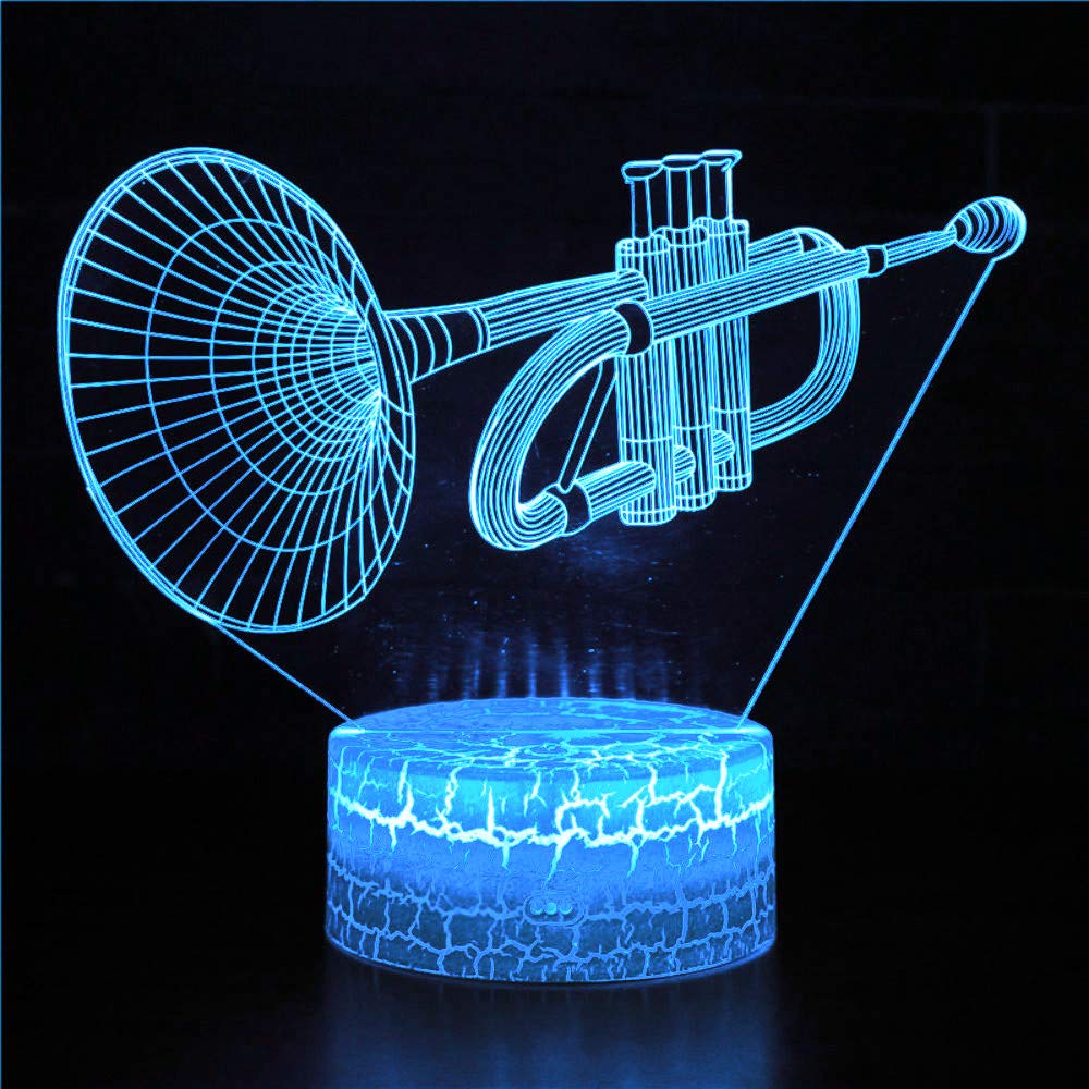 3D Saxophone Trumpet Night Light - 7 Color Changing LED Illusion Lamp with Touch Switch, USB Powered Acrylic Table Desk Decor for Kids & Adults - Perfect for Bedroom, Living Room, Party & Gift Giving