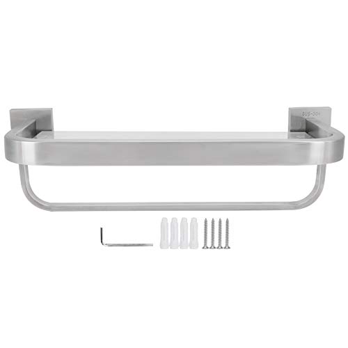 Premium Wall-Mounted Bathroom Glass Shelf - Stainless Steel Storage Rack with Tempered Glass & Towel Bar - Space Saving Bathroom Organizer for Shower, Vanity & Spa Decor