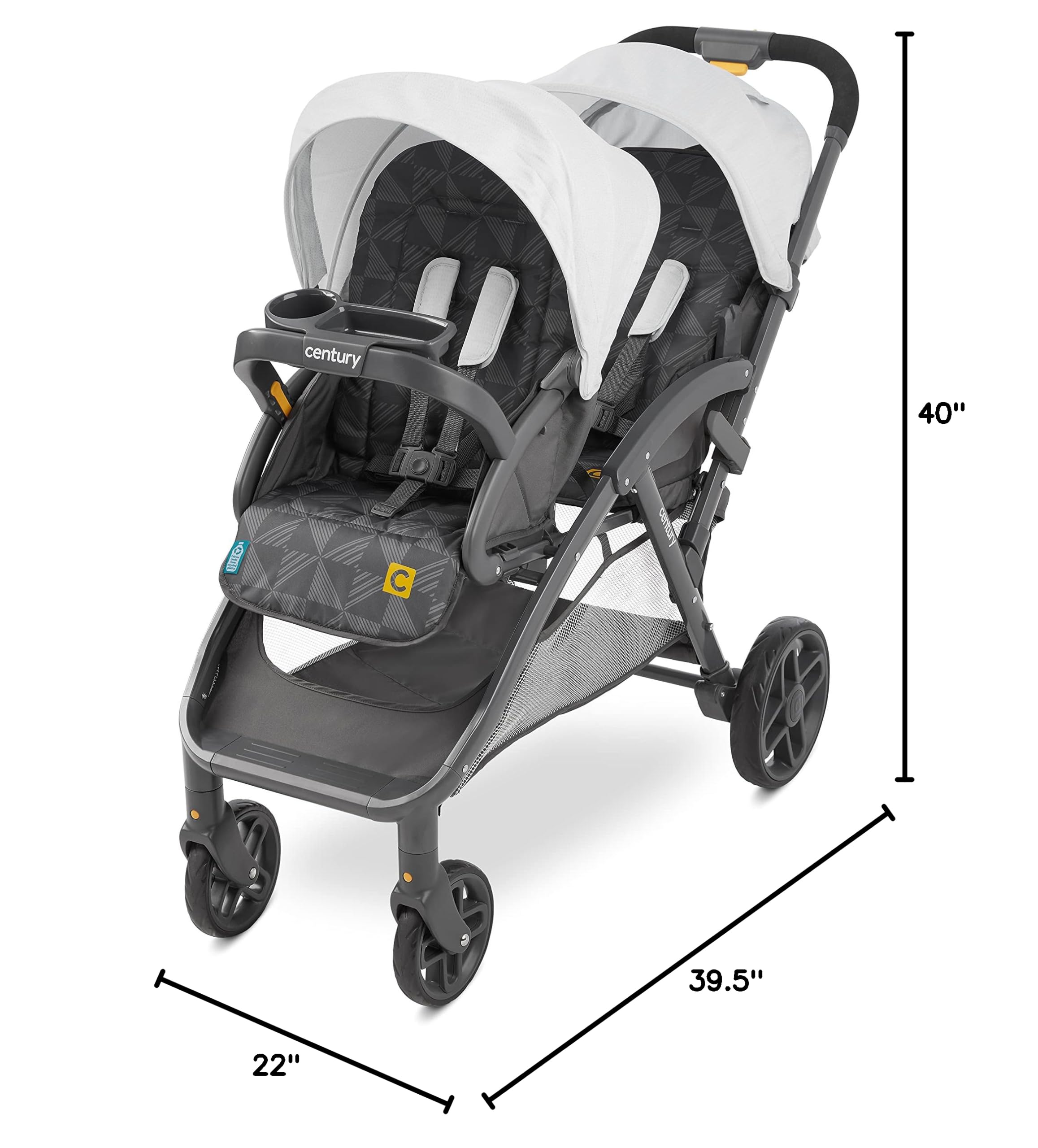 Century® Stroll On™ Duo Lightweight Double Stroller - Compact & Easy Fold for Twins or Siblings - Perfect for Shopping, Travel & Everyday Use