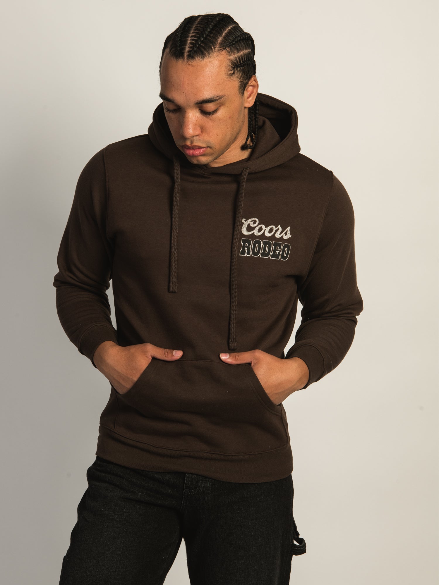 Coors Rodeo Pullover Hoodie - Brown Men's Fleece Sweatshirt for Western Rodeo & Outdoor Activities