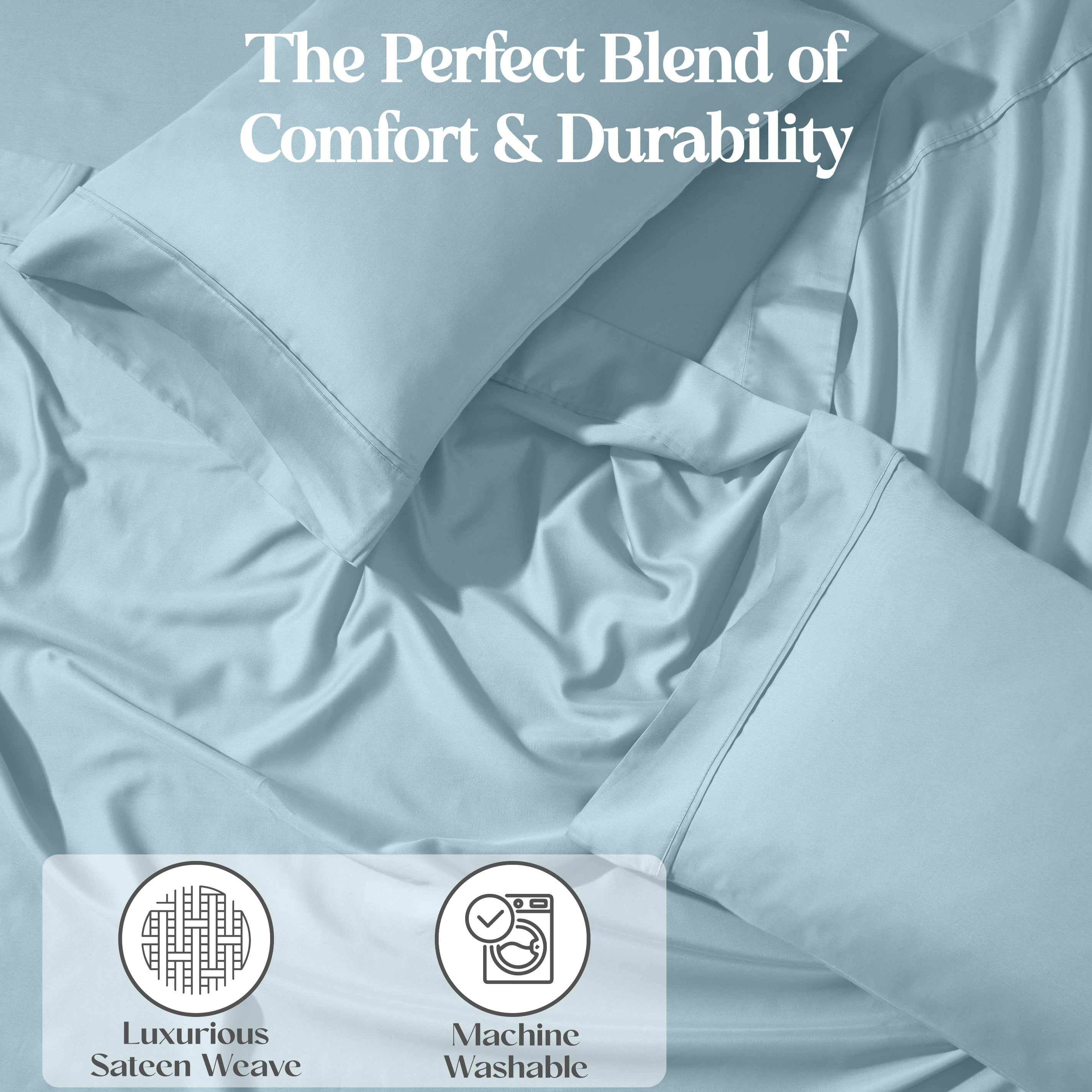 1200 Thread Count Cotton Rich Solid Deep Pocket Bed Sheet Set - Queen Size, Ultra Soft & Breathable - Perfect for Luxury Hotels, Guest Rooms & Master Bedrooms