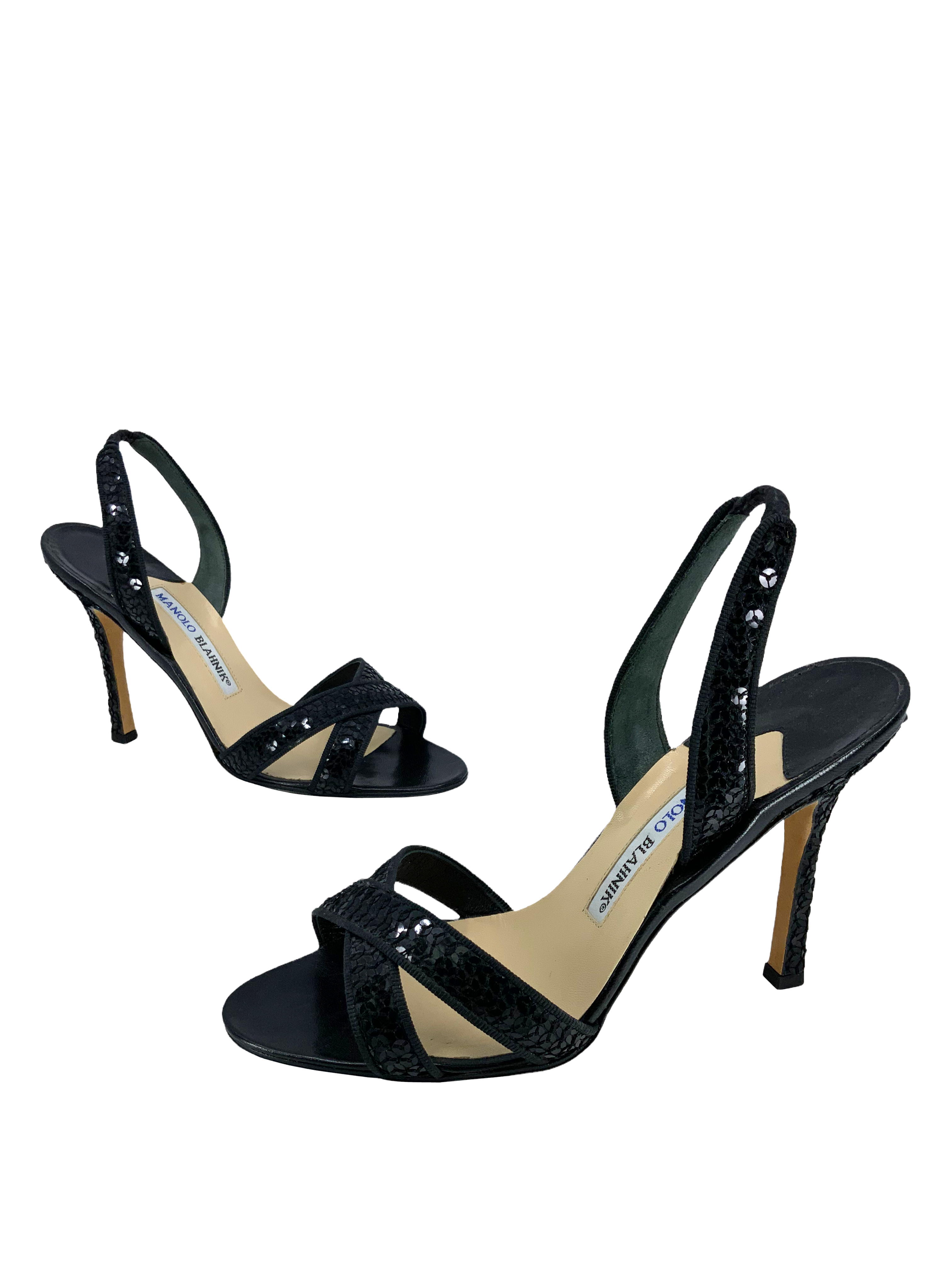 Manolo Blahnik Sequins Slingback Sandals - Women's Size 7 Heels | Elegant Evening Shoes for Parties, Weddings & Special Occasions