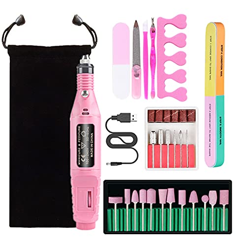 Professional Portable Electric Nail Drill Kit - 17 Pcs Manicure Pedicure Tools with Drill Bits & Sanding Bands for Acrylic, Gel Nails, Polish & Shape | Perfect for Home Salon, Nail Art & DIY Beauty Care