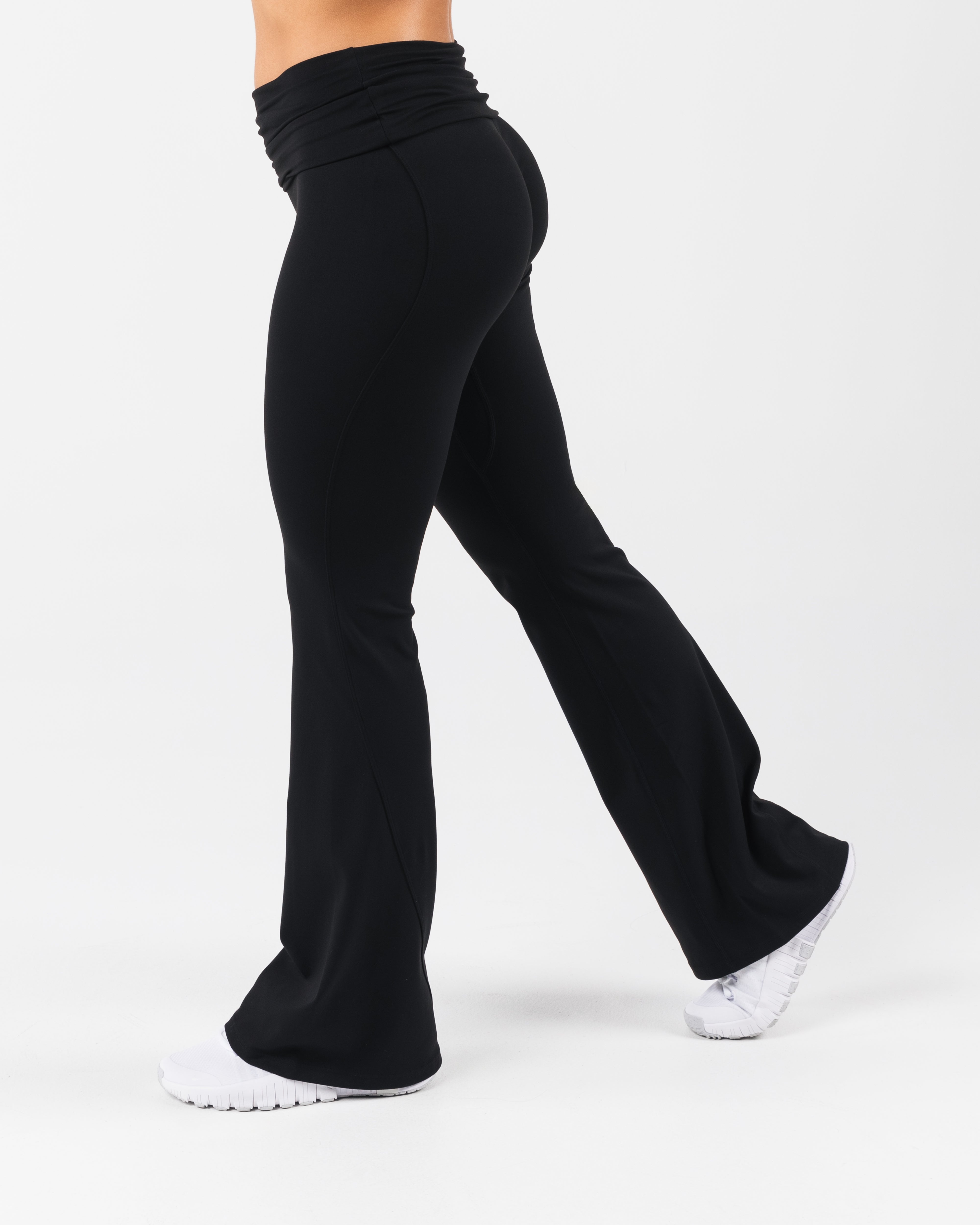 Aura Foldover Flare Pants - High Waisted Black Flare Leggings for Women | Yoga, Workout & Casual Wear