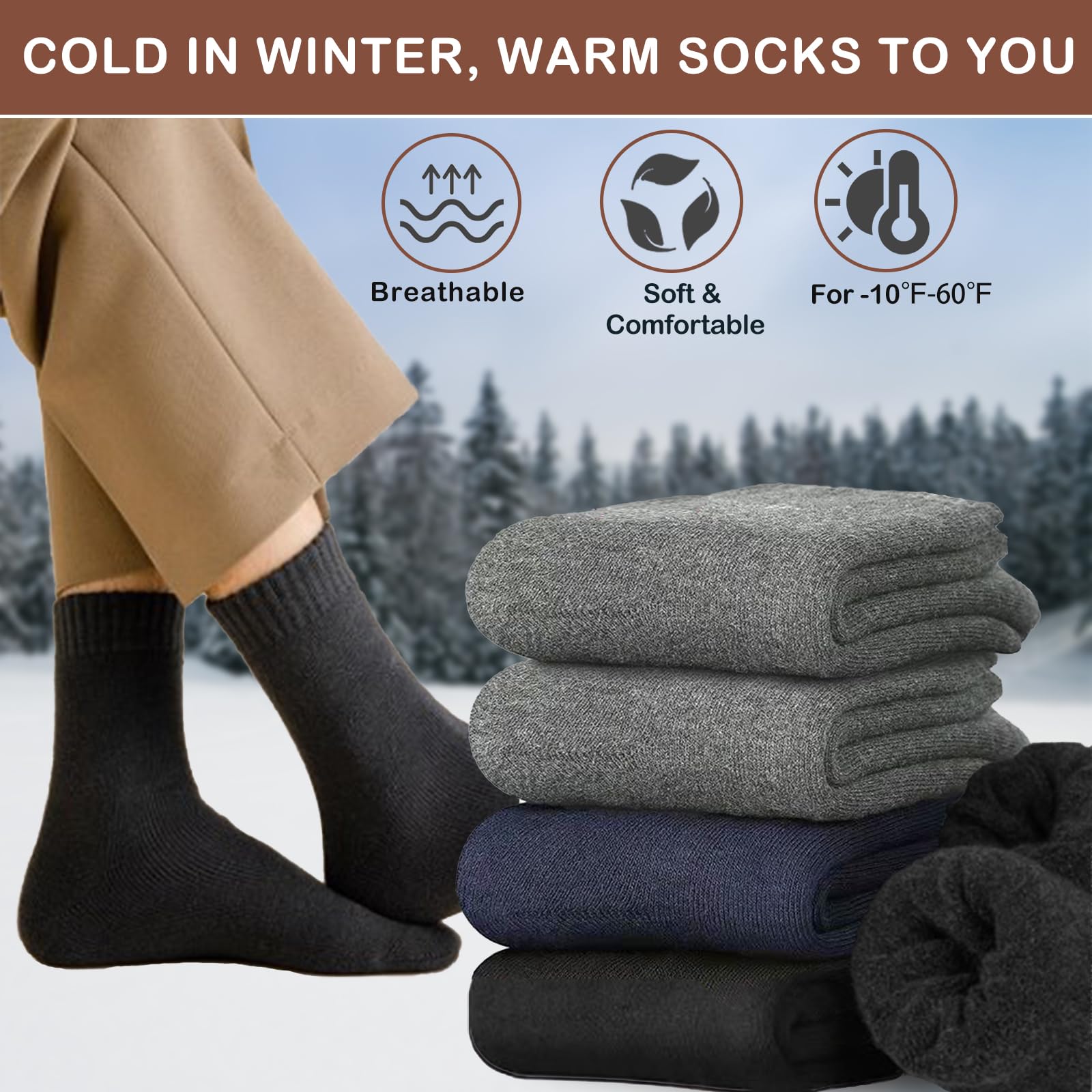 VoJoPi Men's Thermal Wool Hiking Socks - 5 Pairs Warm Cushioned Boot Socks for Walking, Outdoor Activities & Winter Comfort - Super Soft Cozy Socks for Daily Wear, Camping & Cold Weather