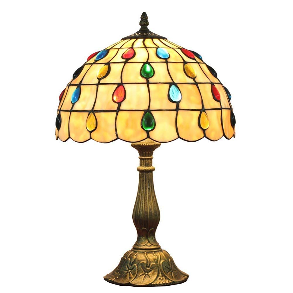 MGWYE Stained Glass Mosaic Table Lamp with Bronze Base - Elegant Bedside & Desk Lighting for Home, Office, and Dorm Decor