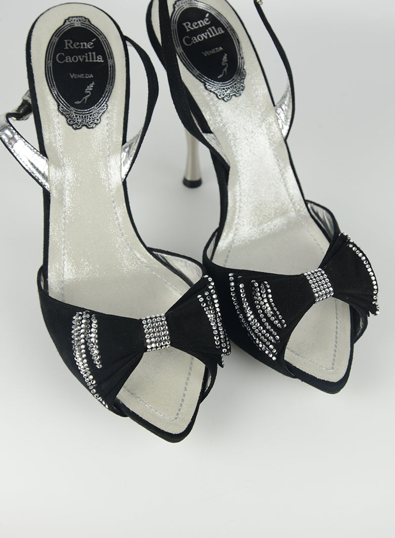 Rene Caovilla Black Bow Sandals Size 38 | Elegant Women's Dress Shoes for Weddings, Parties & Special Occasions