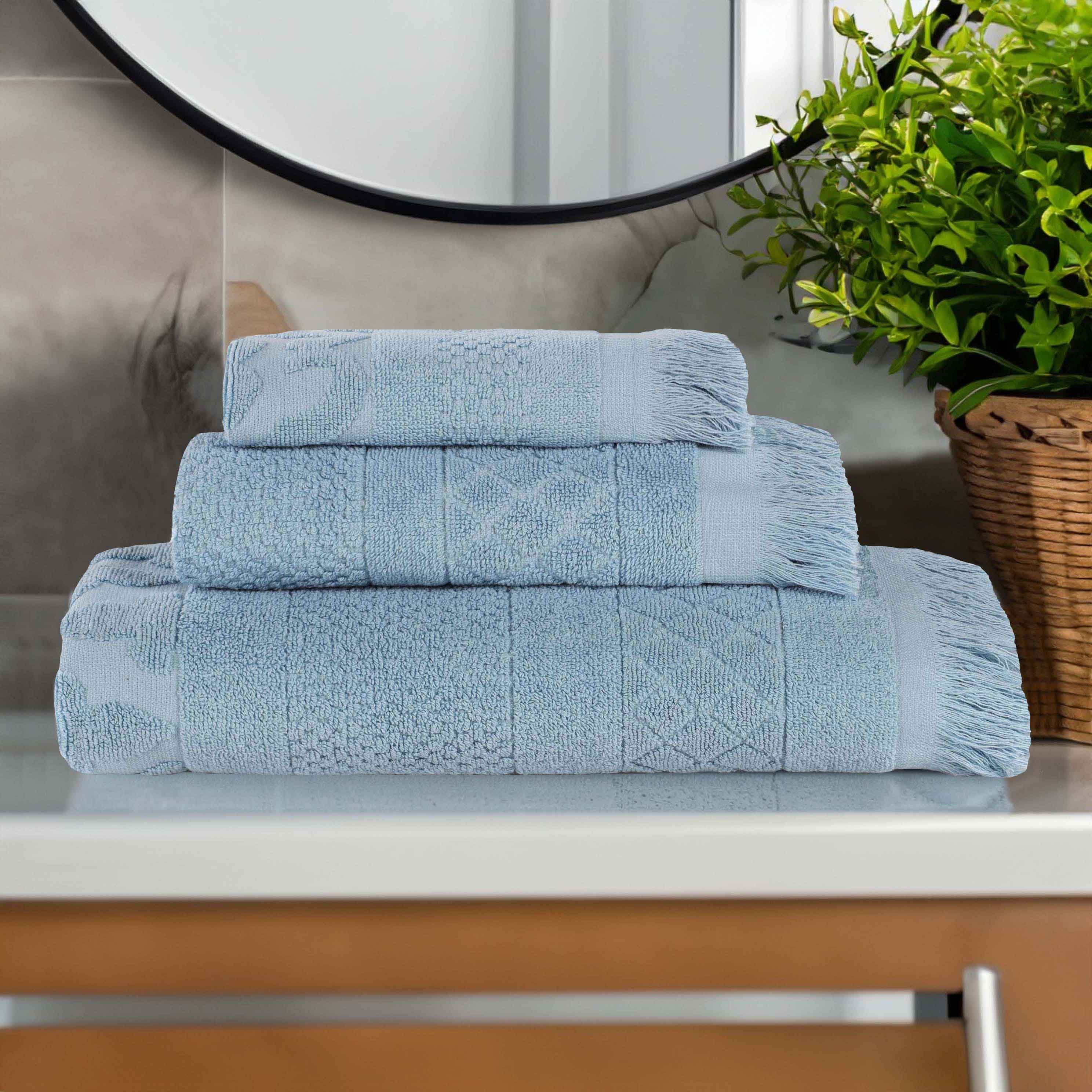 Premium Rolla Cotton Geometric Jacquard Plush Towel Set - Ultra Soft & Highly Absorbent 3-Piece Bath Towel Collection for Spa, Bathroom & Luxury Home Decor
