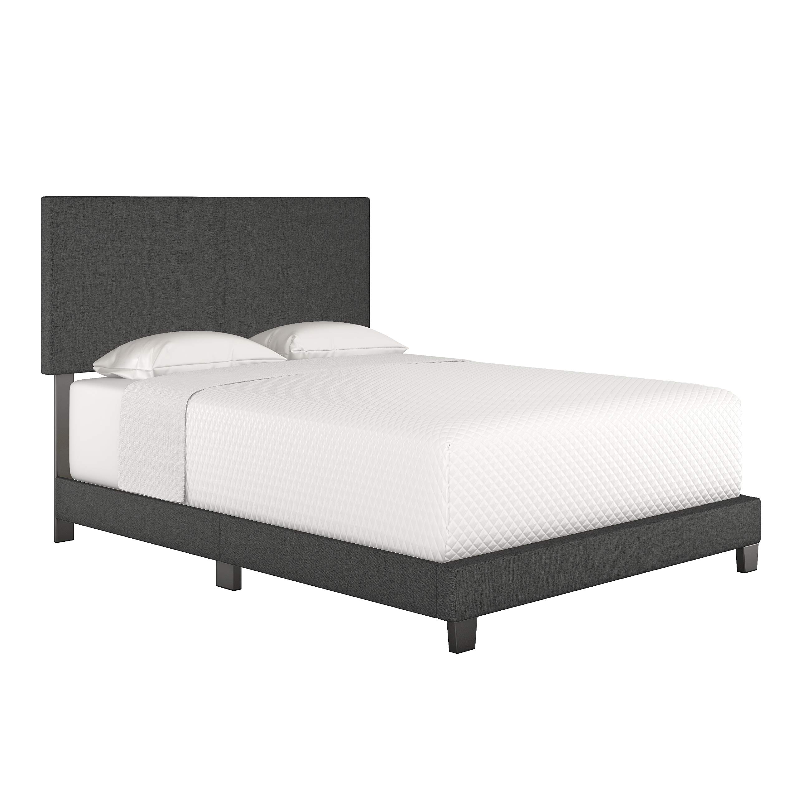 Boyd Sleep Milan Linen Fabric Upholstered Platform Bed Frame with Adjustable Headboard - Silent Wood Slat Support, No Box Spring Needed, Easy Assembly - Full Size Black Bed for Master Bedroom or Guest Room